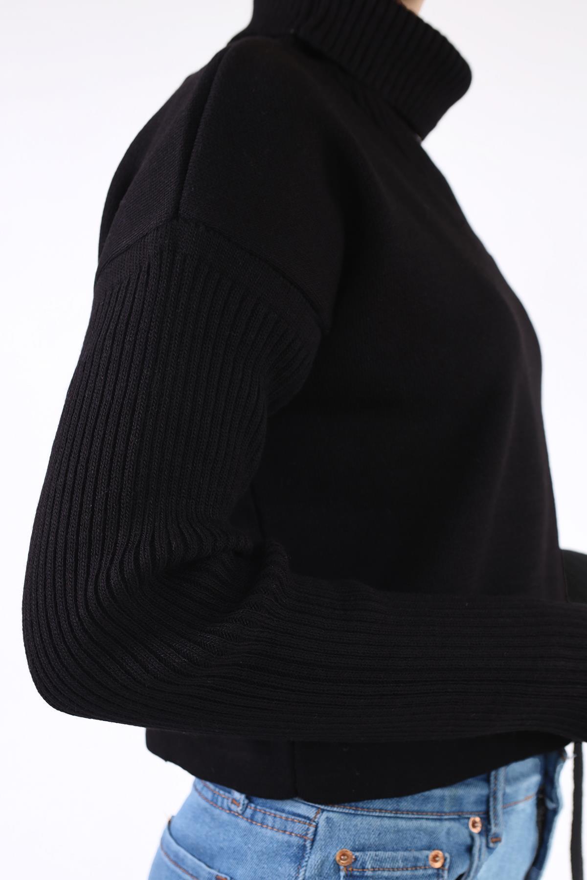 Siyah Etek Bağcık Detay Kazak 24284 - 7