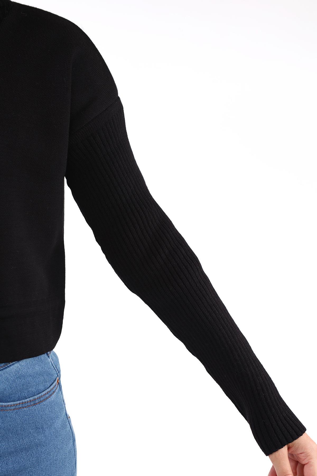 Siyah Etek Bağcık Detay Kazak 24284 - 8