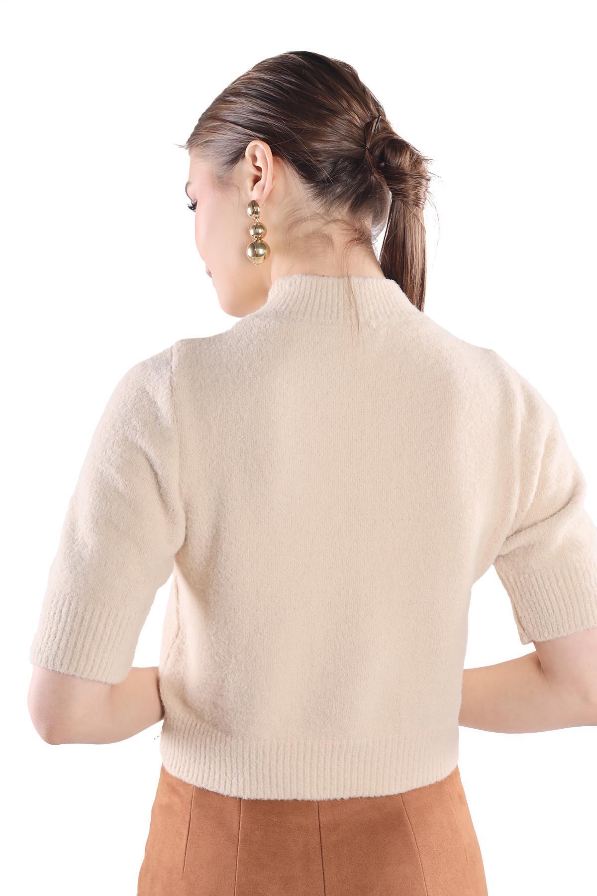 Krem Kısa Kol Boğazlı Kazak 24291 - 5