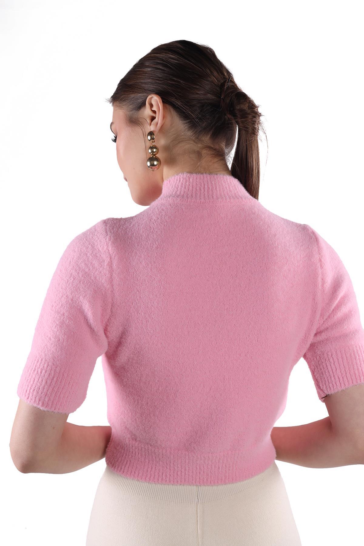 Kısa Kol Boğazlı Kazak 24291 Pembe - 5