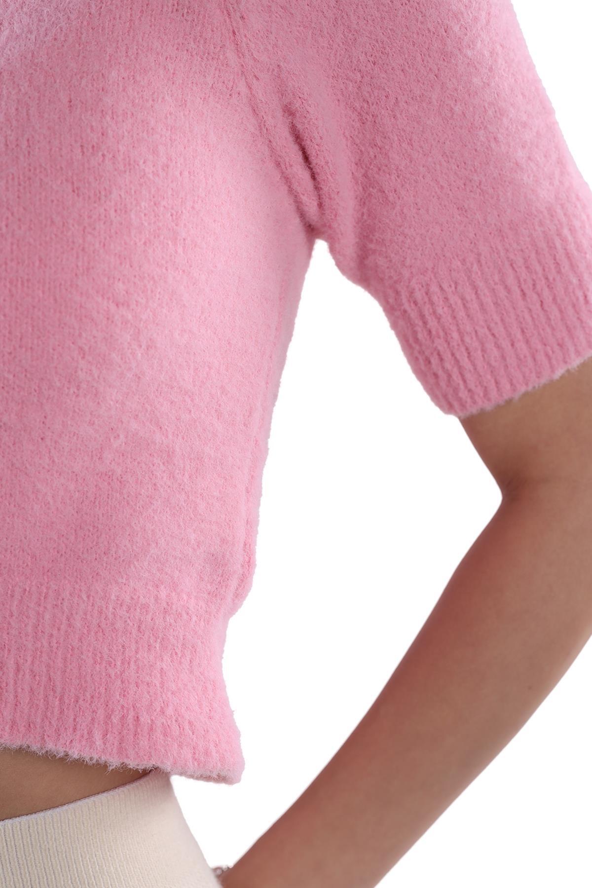 Kısa Kol Boğazlı Kazak 24291 Pembe - 8