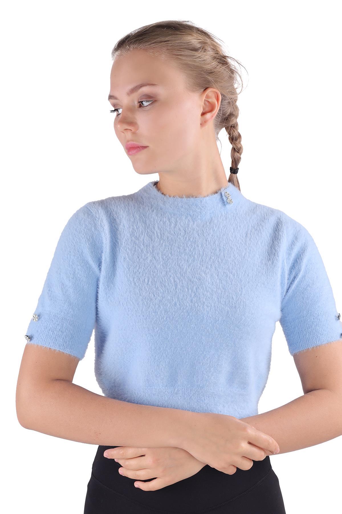 Bebe Mavi Yaka Taş Detay Sakallı Kazak 24292 