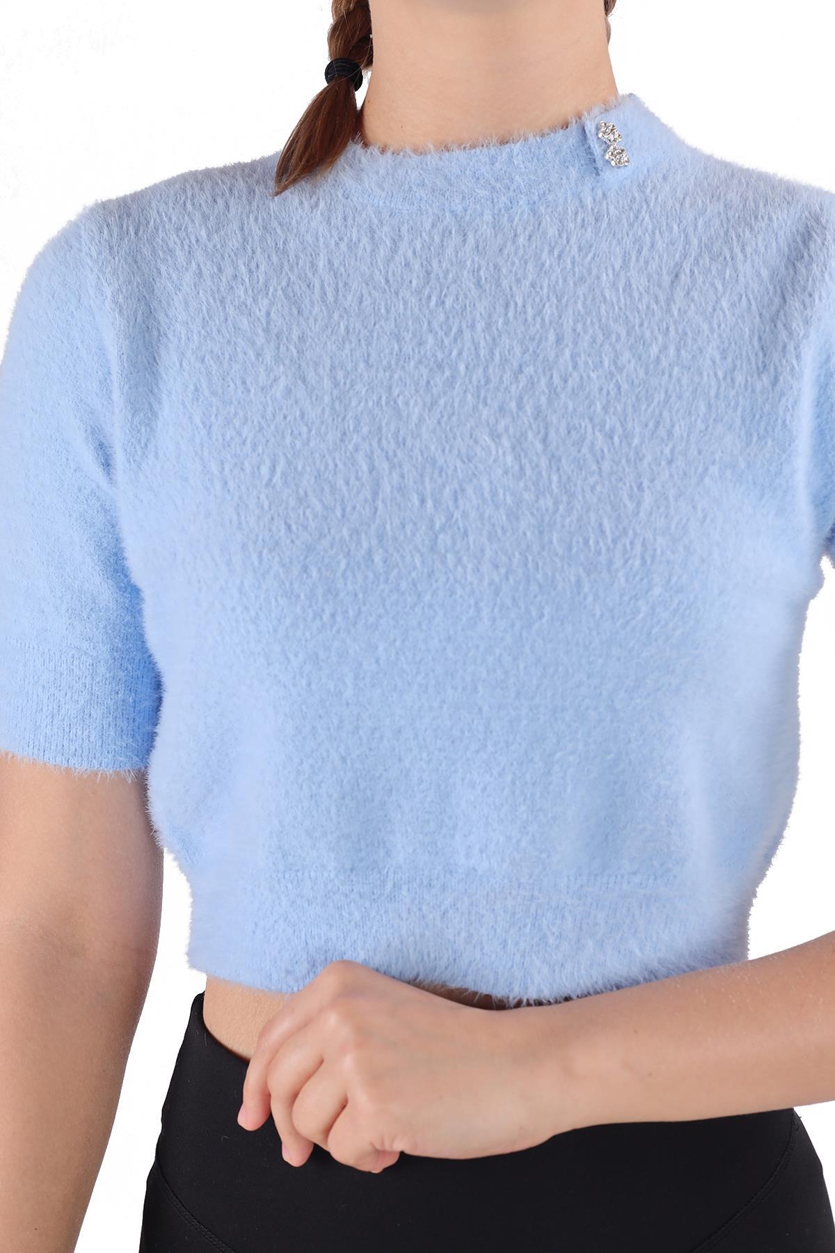 Bebe Mavi Yaka Taş Detay Sakallı Kazak 24292 - 4