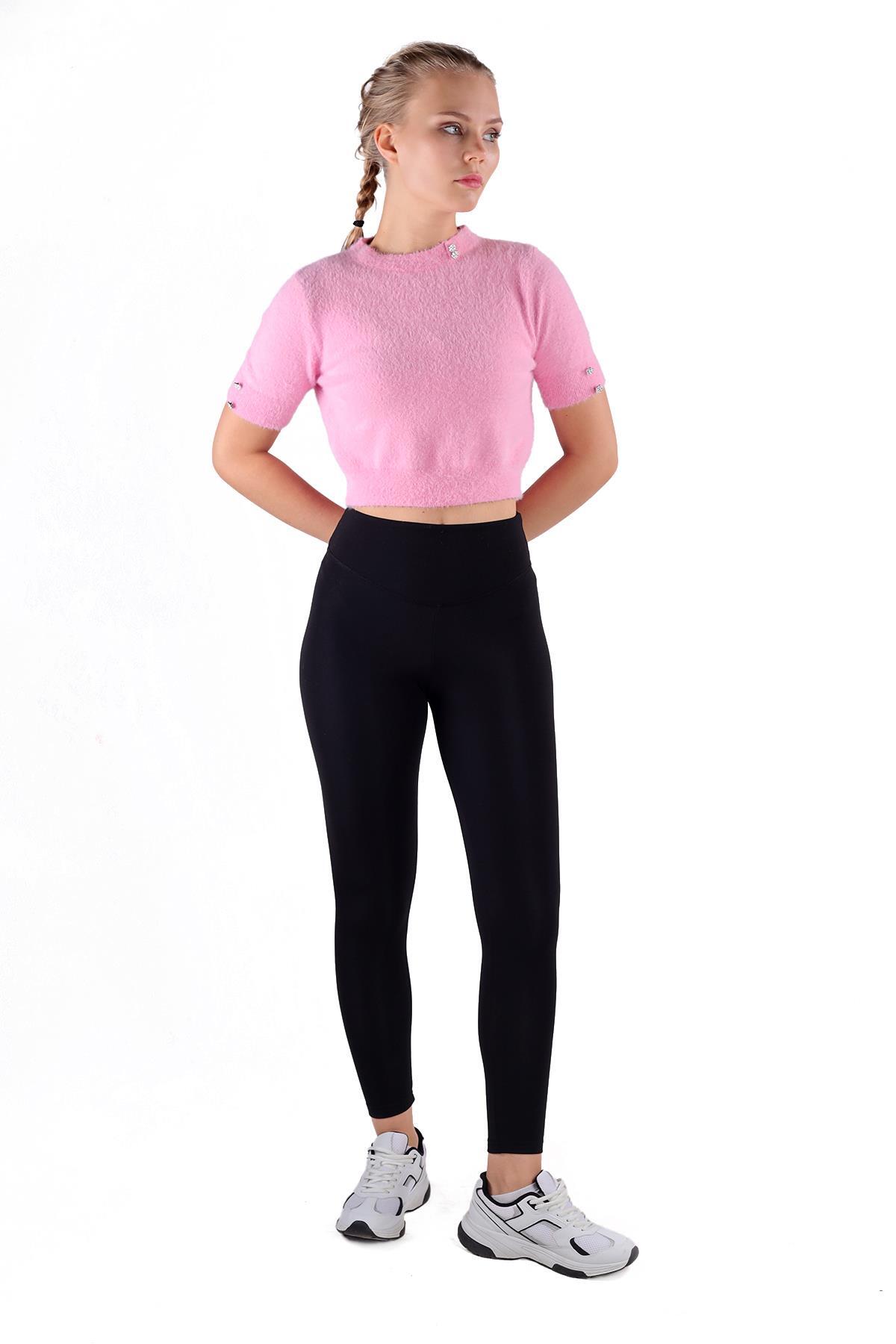 Yaka Taş Detay Sakallı Kazak 24292 Pembe - 3