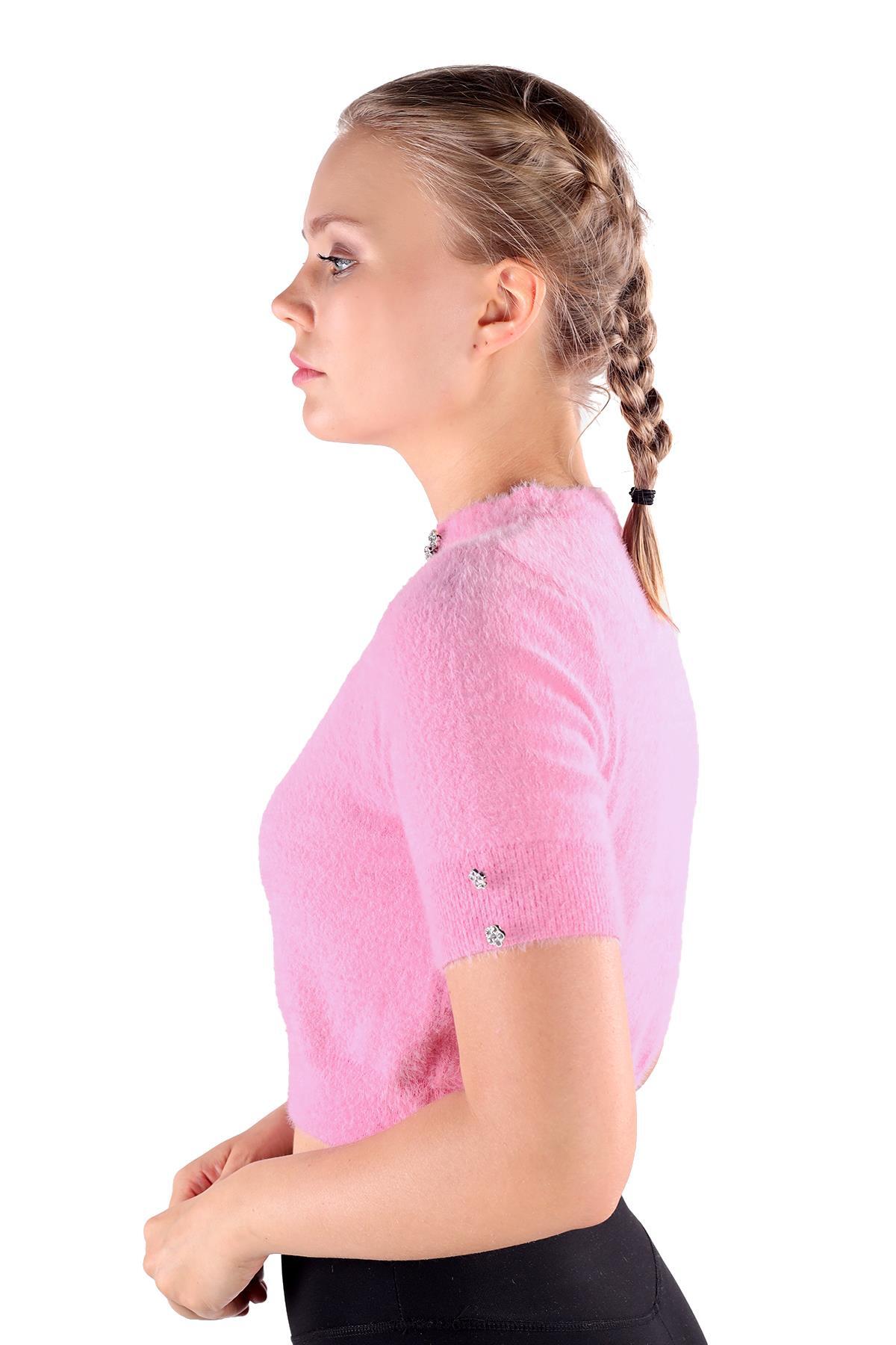 Yaka Taş Detay Sakallı Kazak 24292 Pembe - 6