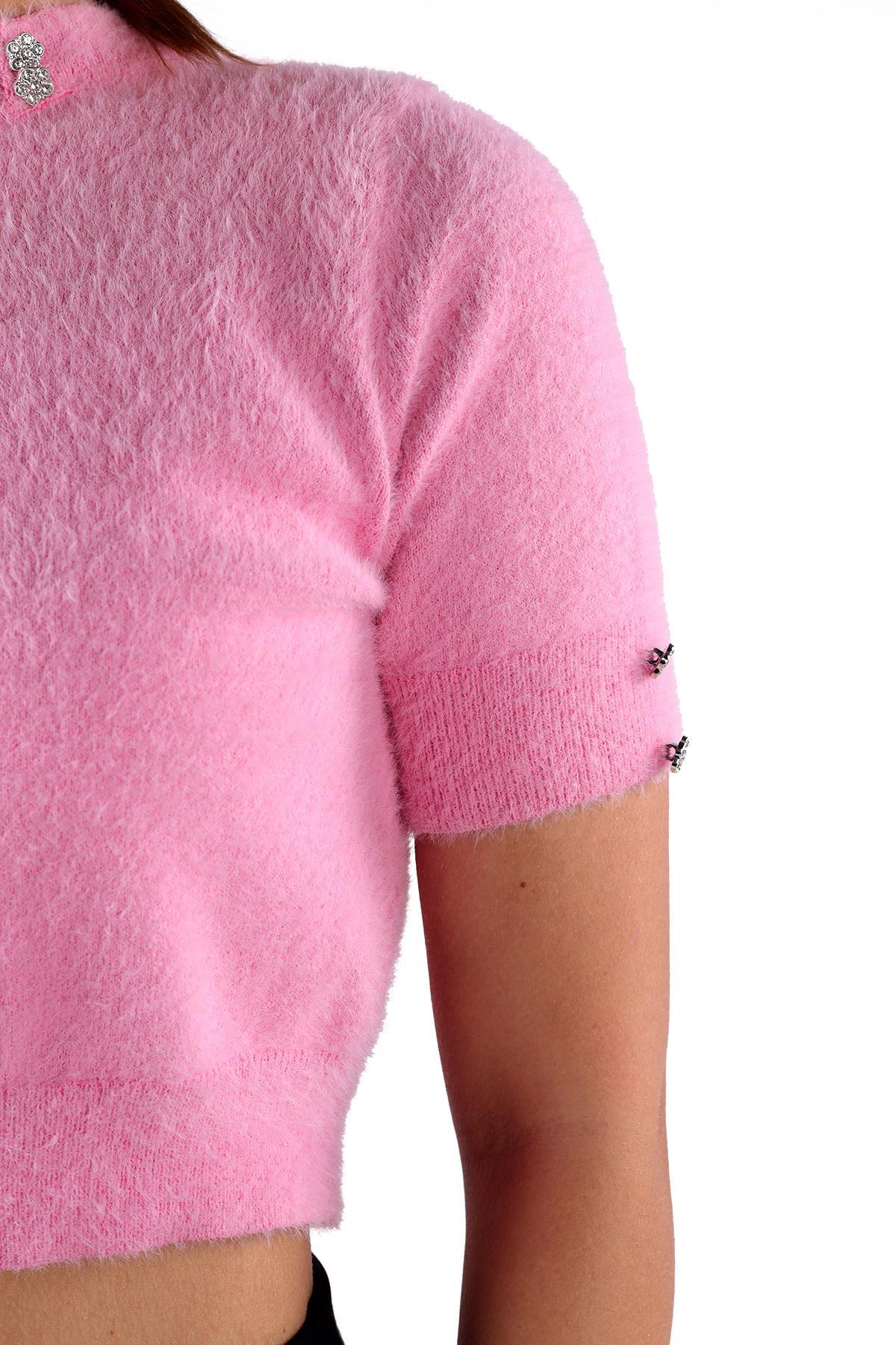 Pembe Yaka Taş Detay Sakallı Kazak 24292 - 4