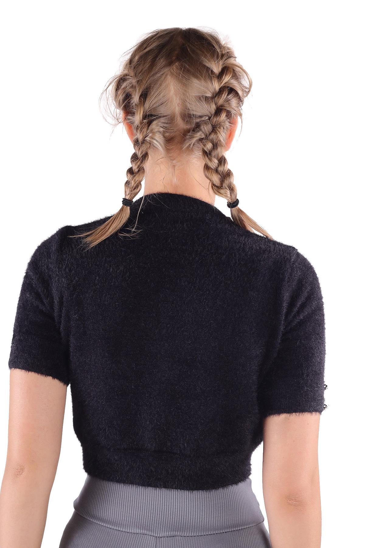 Siyah Yaka Taş Detay Sakallı Kazak 24292 - 5