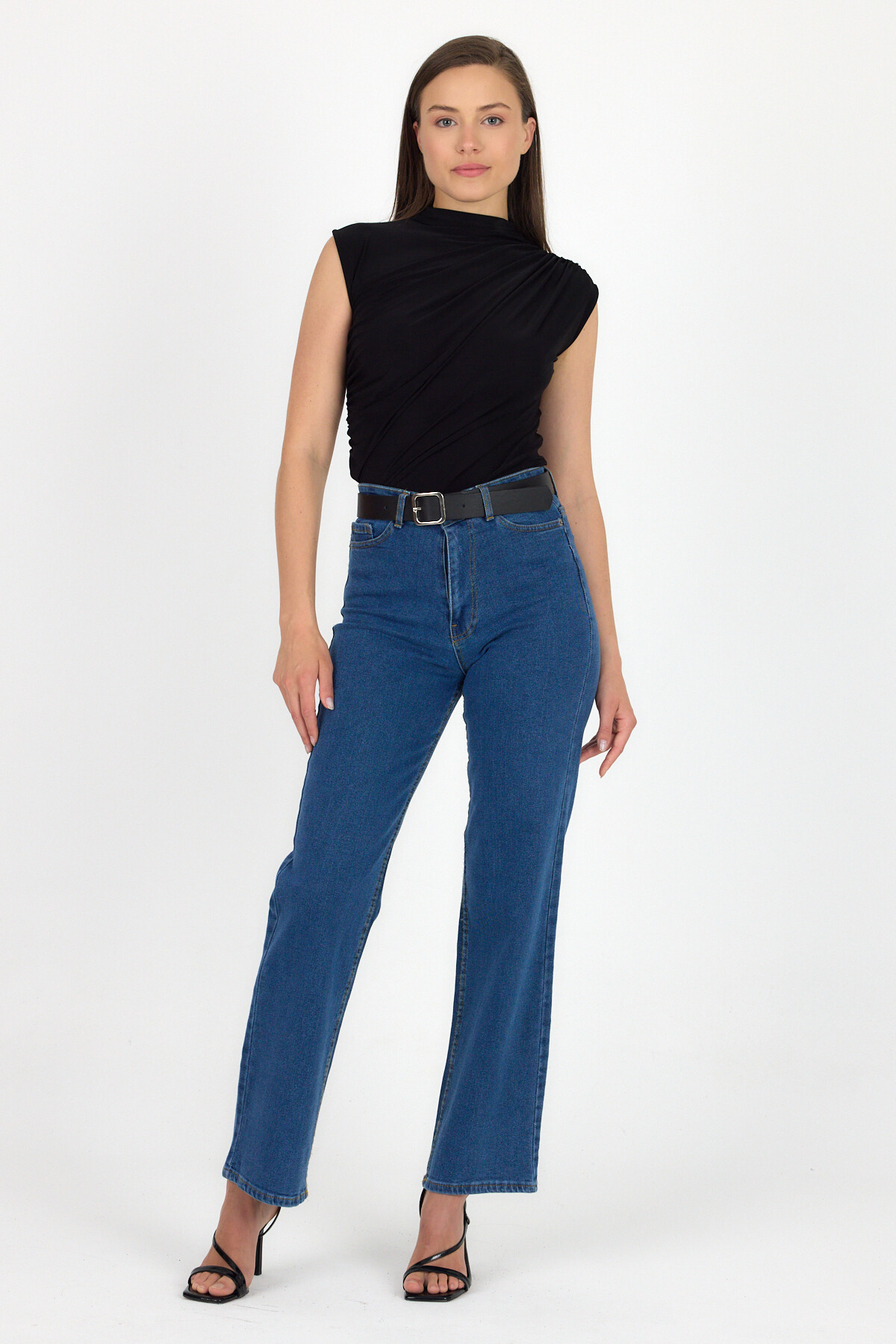 Siyah Kolsuz Büzgülü Sandy Bluz 2430 - 2