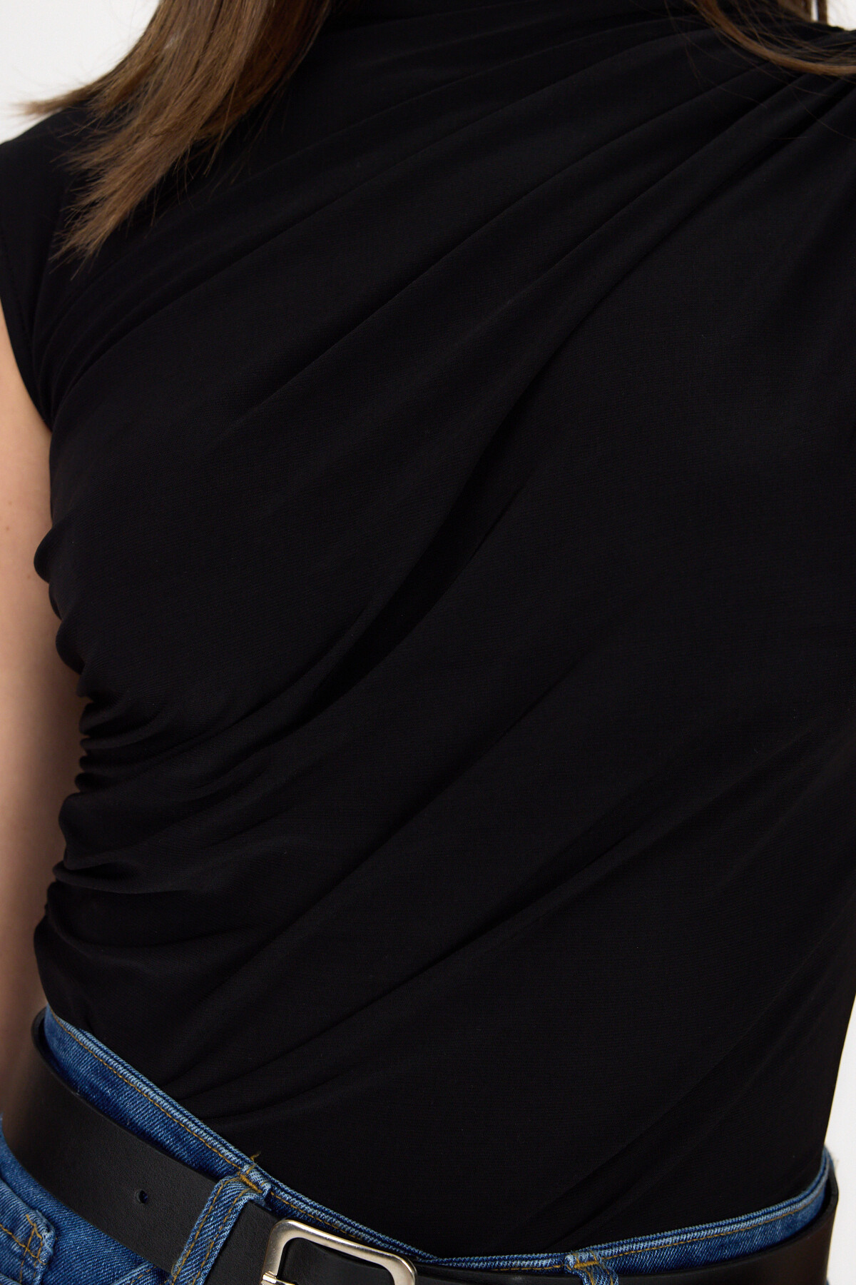 Siyah Kolsuz Büzgülü Sandy Bluz 2430 - 4