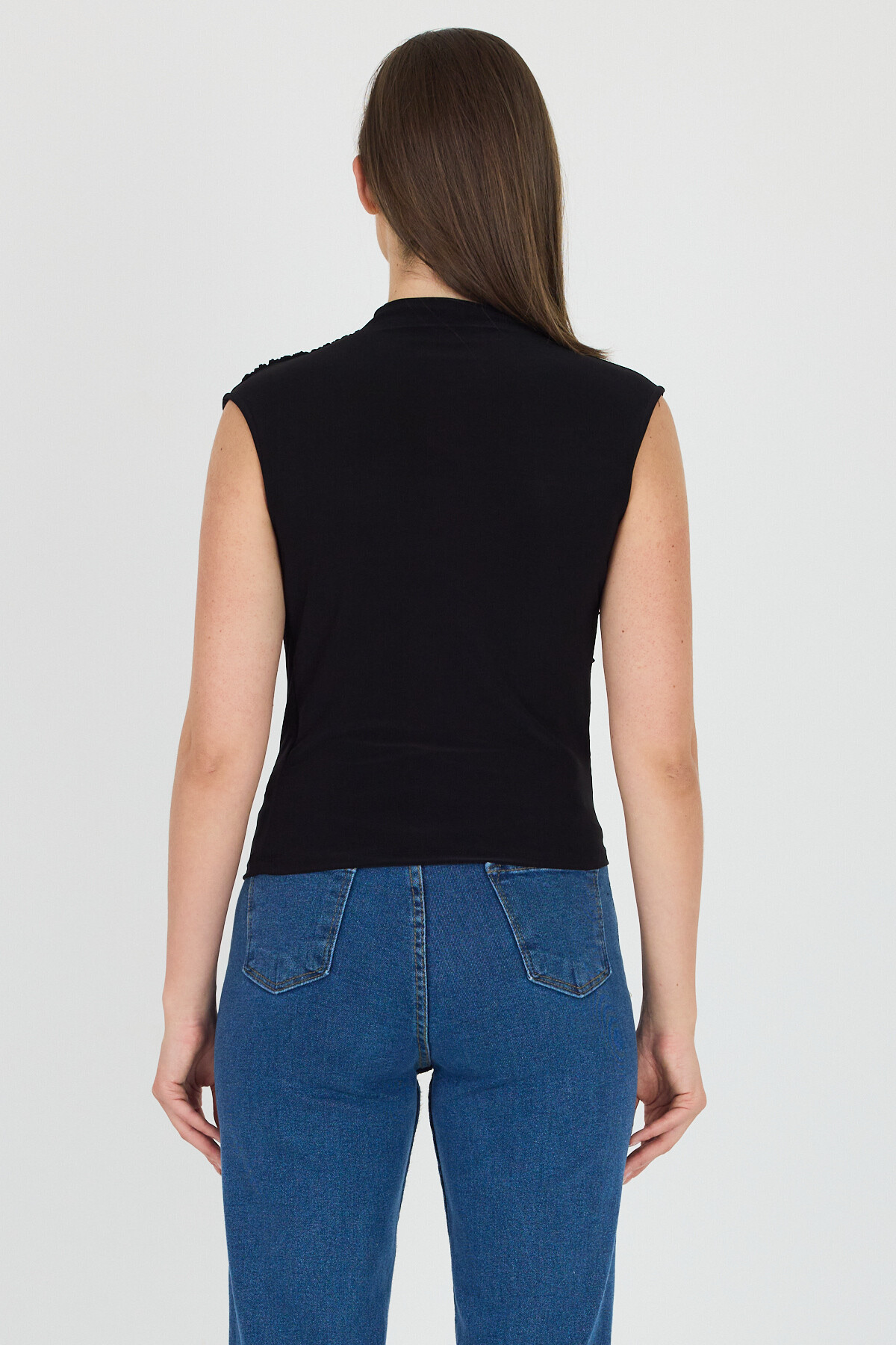 Siyah Kolsuz Büzgülü Sandy Bluz 2430 - 5