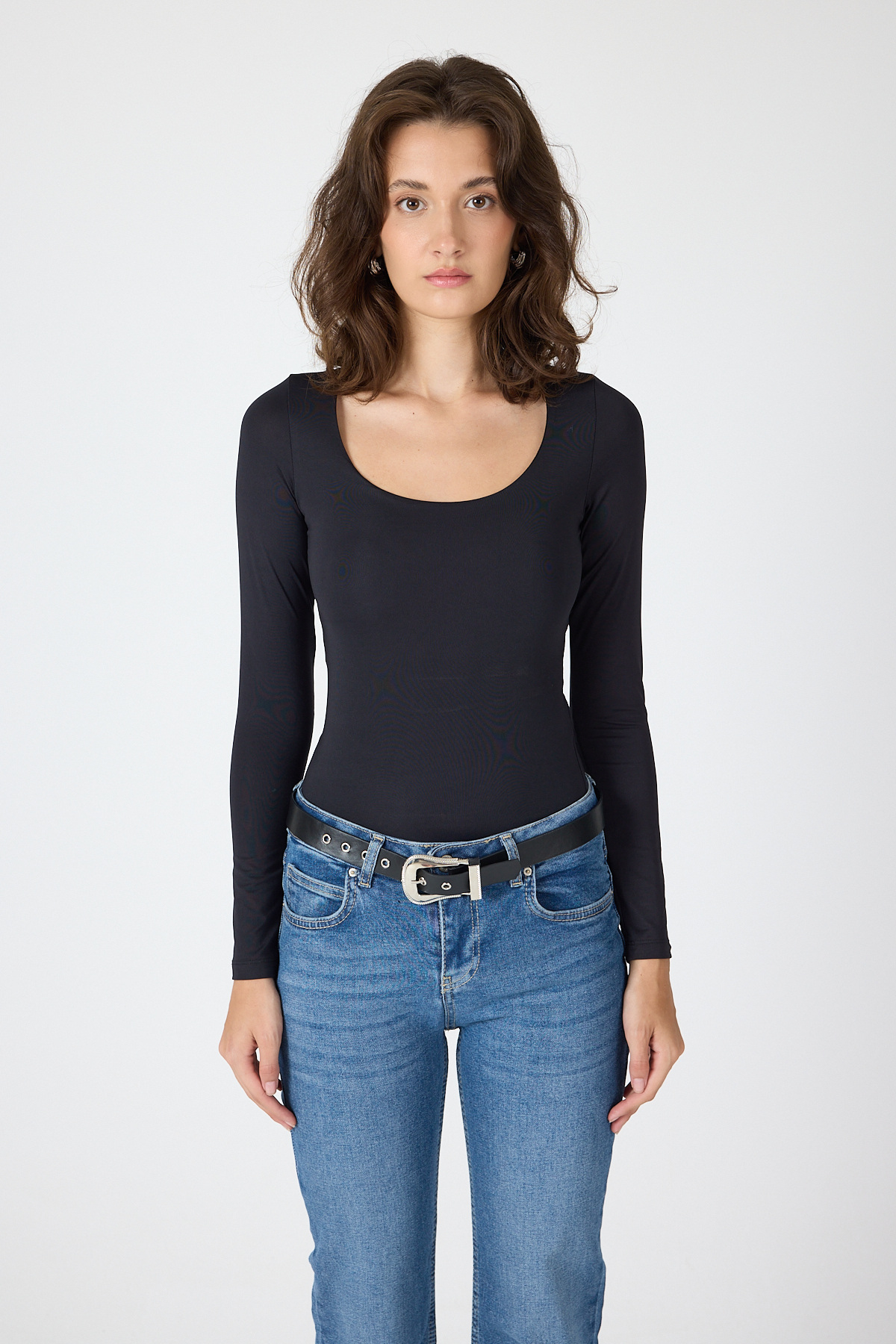 Siyah U Yaka Slim Fit Bluz 2434 - 6