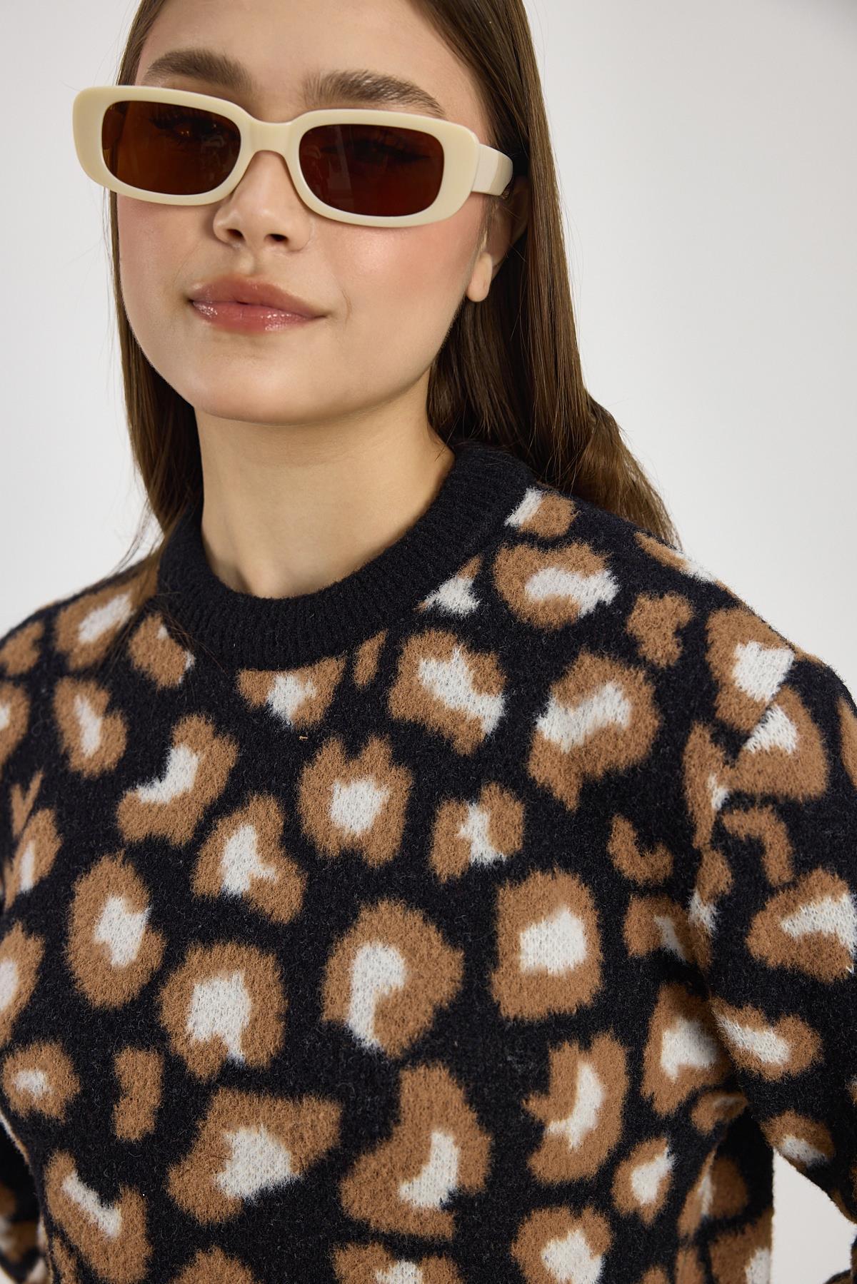 Siyah Leopar Detay Triko Kazak 24342 - 4