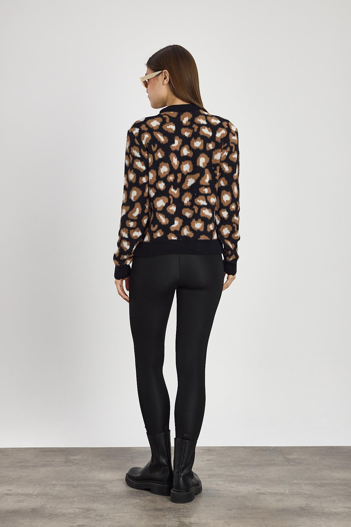 Siyah Leopar Detay Triko Kazak 24342 - 5