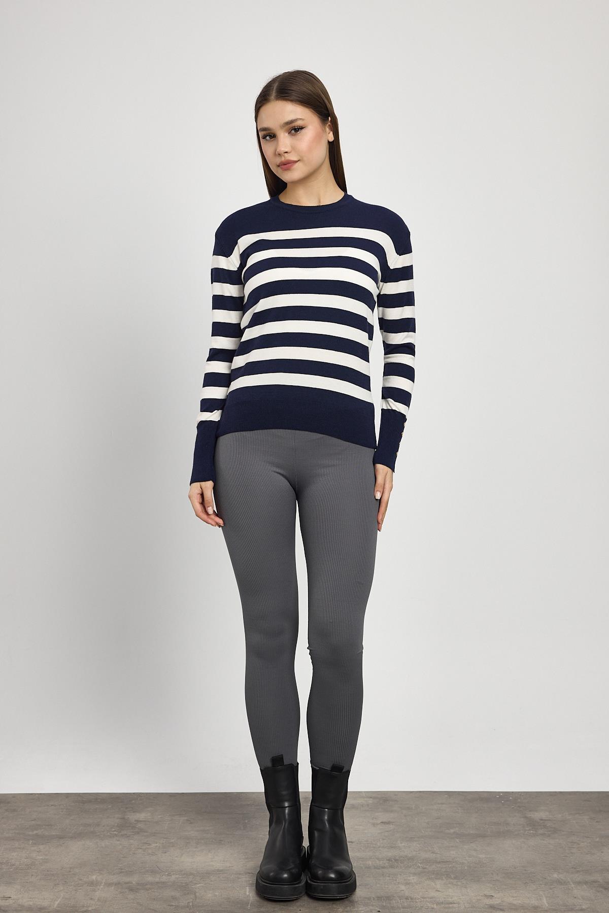 24346 Çizgili Kol Düğme Detay Kazak Laci - RAYS