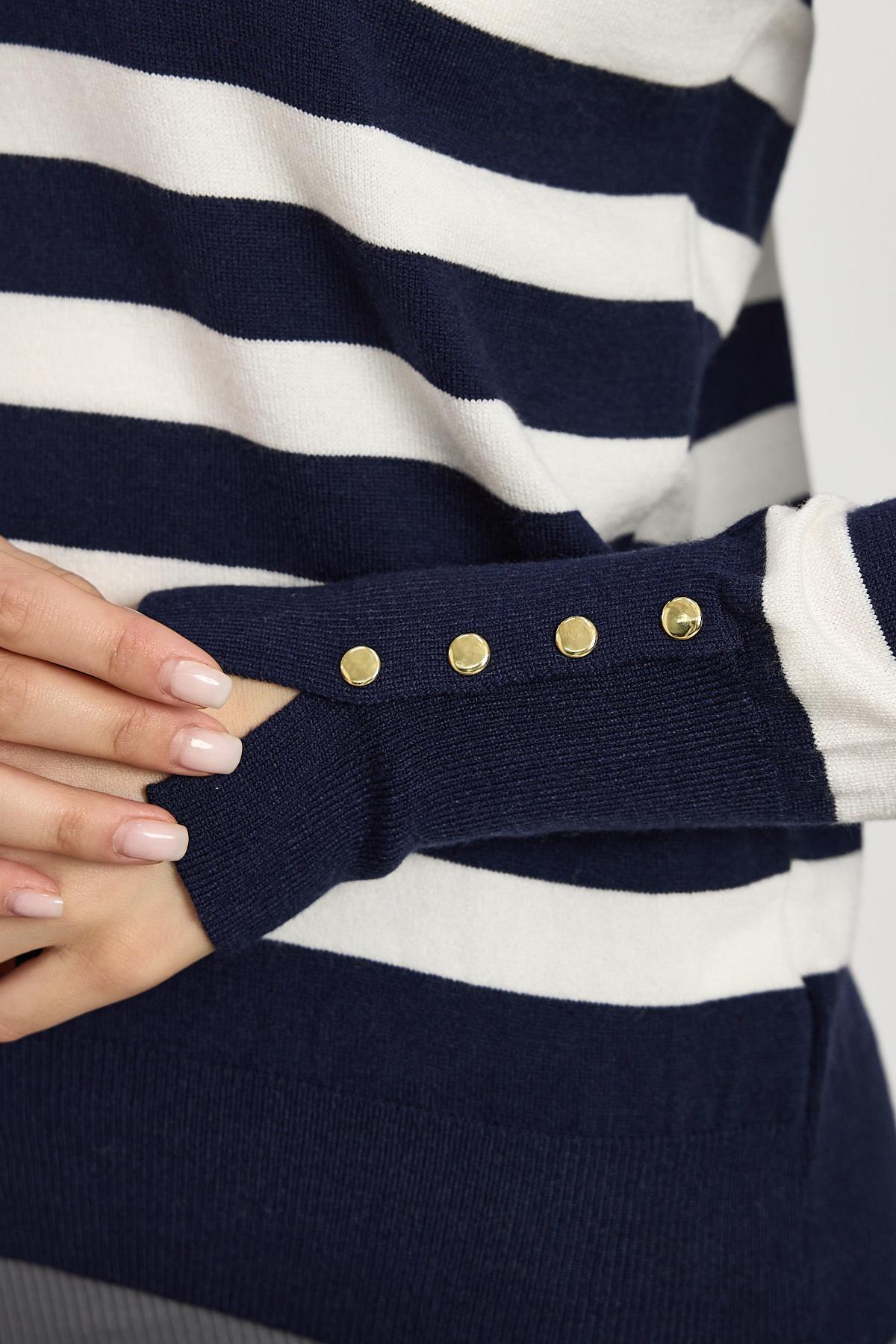 24346 Çizgili Kol Düğme Detay Kazak Laci - RAYS