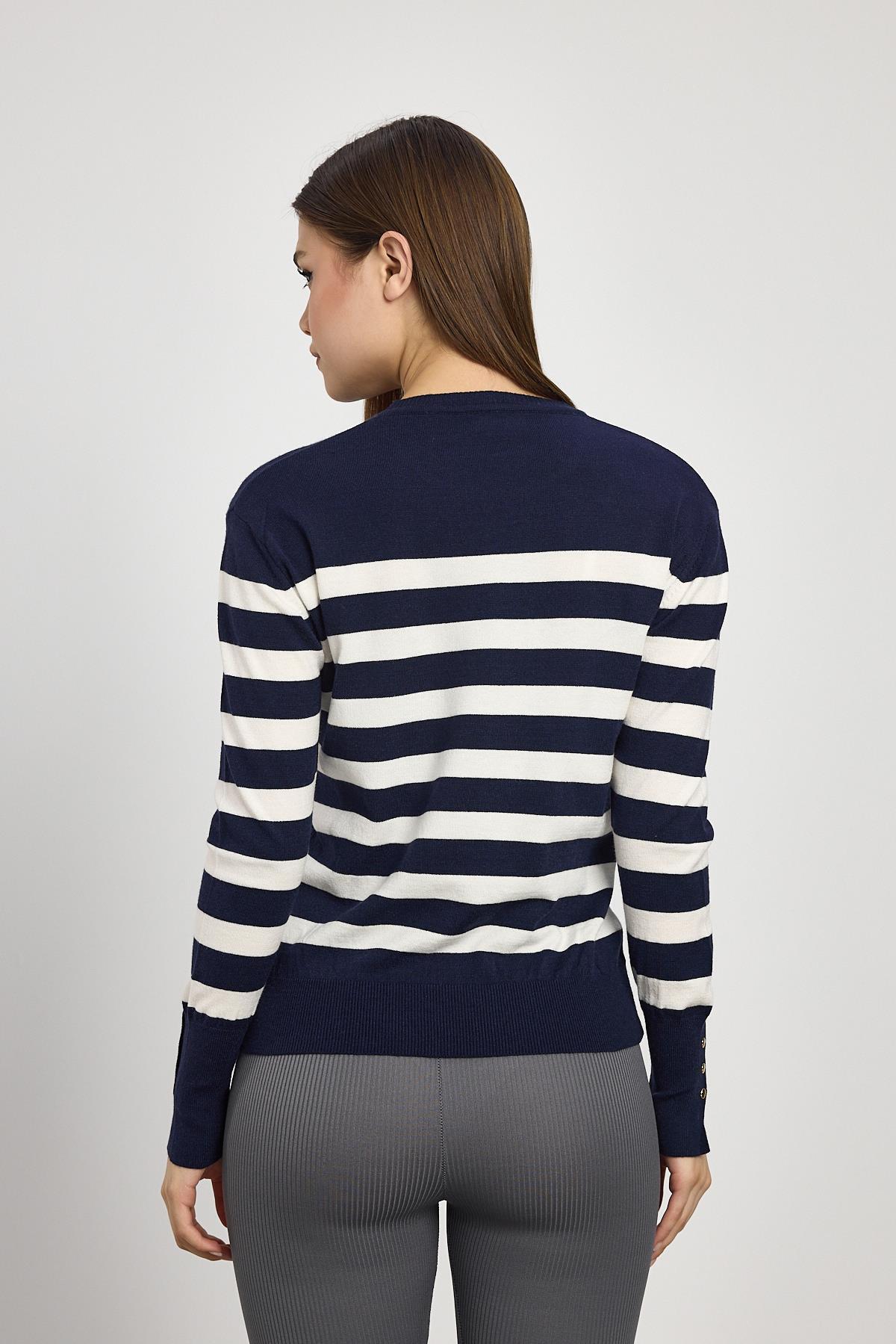 Laci Çizgili Kol Düğme Detay Kazak 24346 - 5