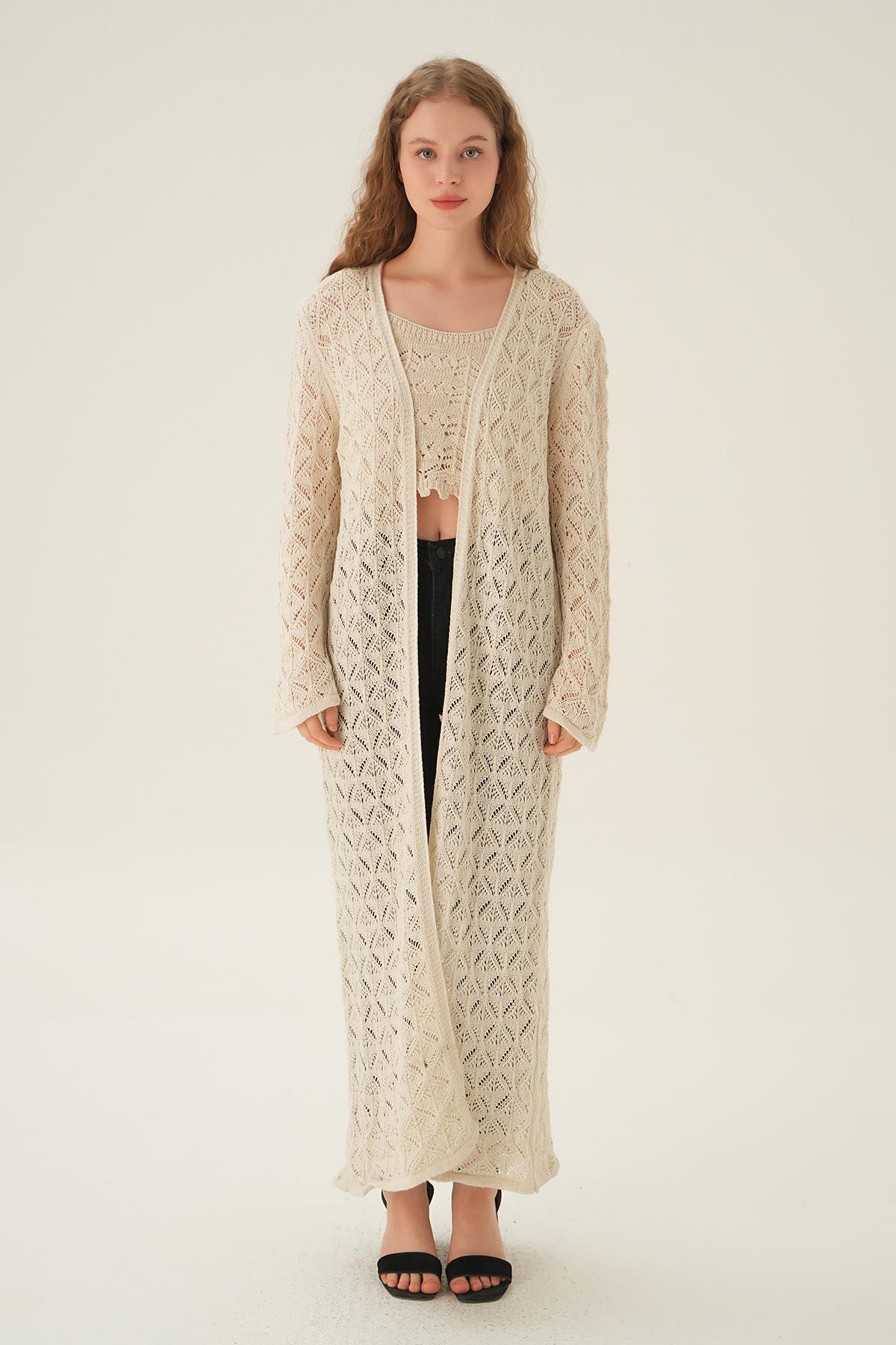 Natural Uzun Ajurlu Hırka 2436 