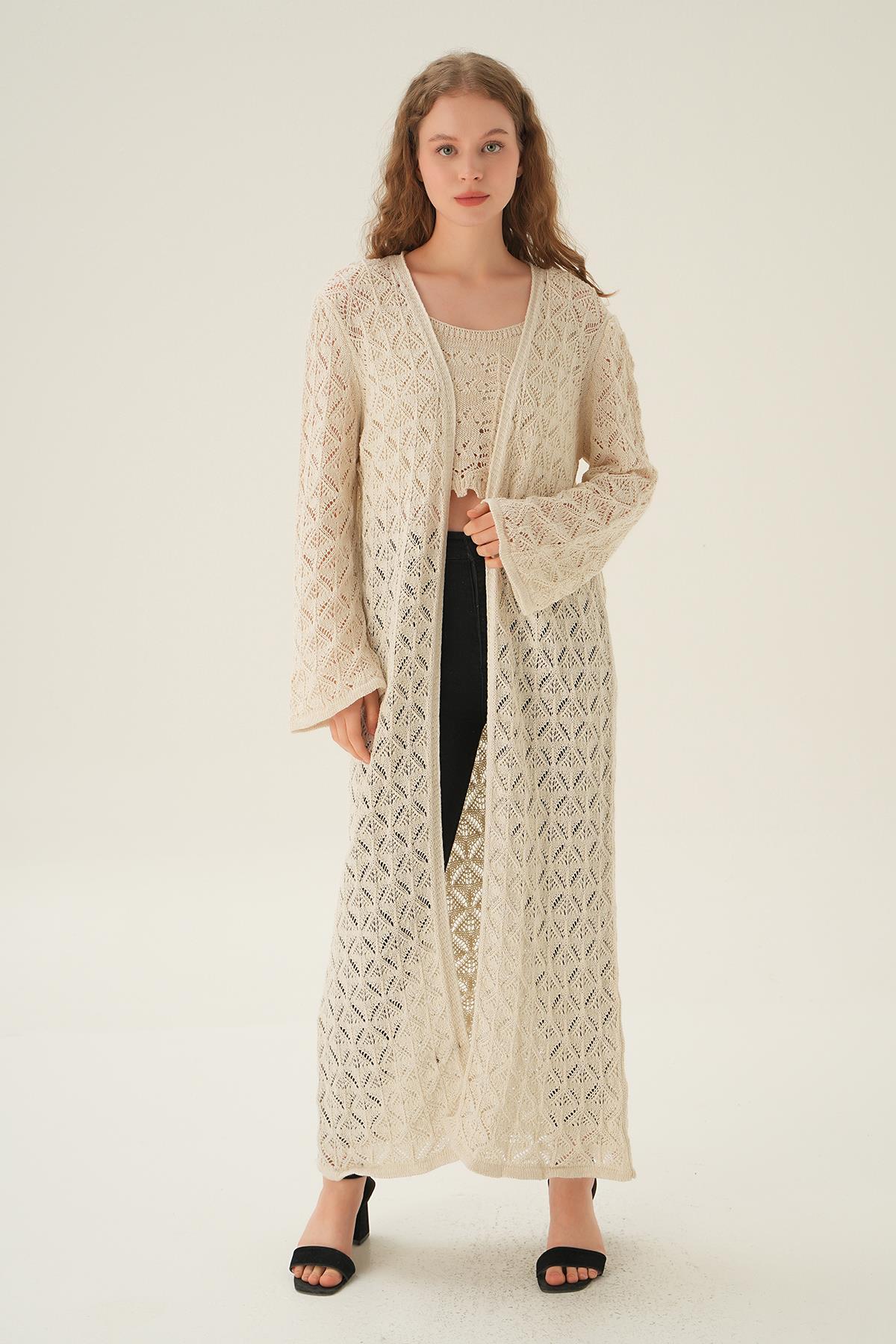 Natural Uzun Ajurlu Hırka 2436 - 4