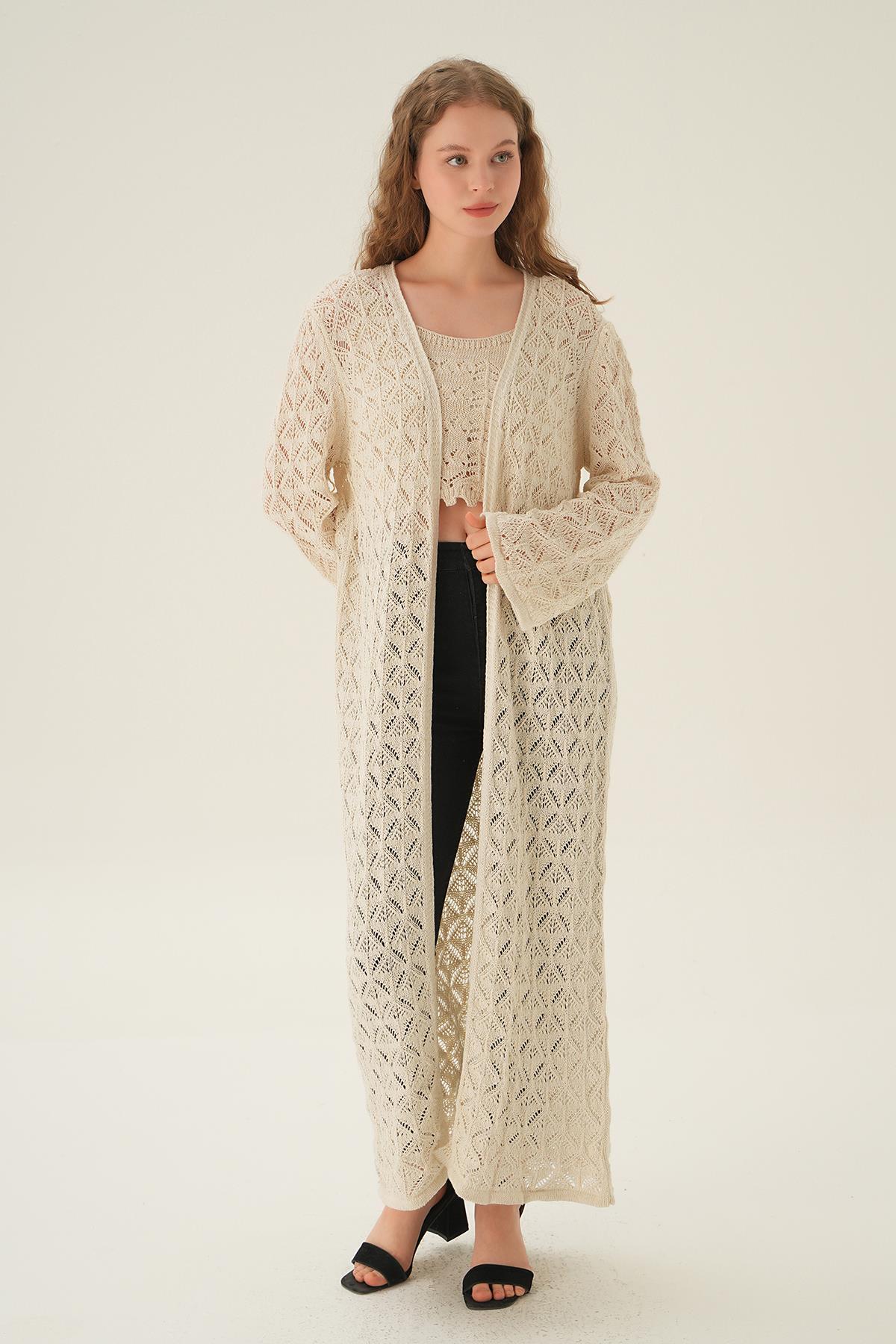 Natural Uzun Ajurlu Hırka 2436 - 5