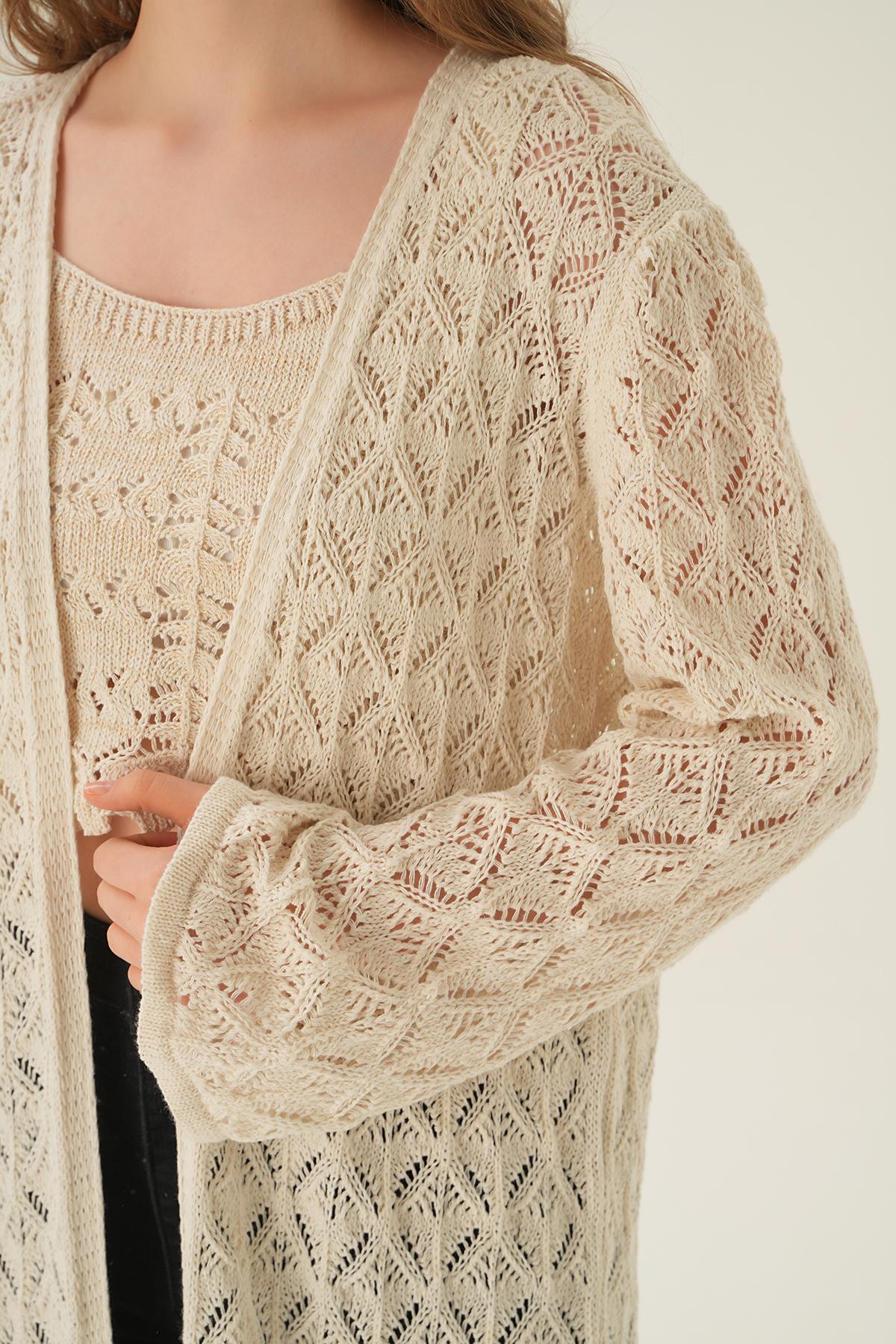 Natural Uzun Ajurlu Hırka 2436 - 6