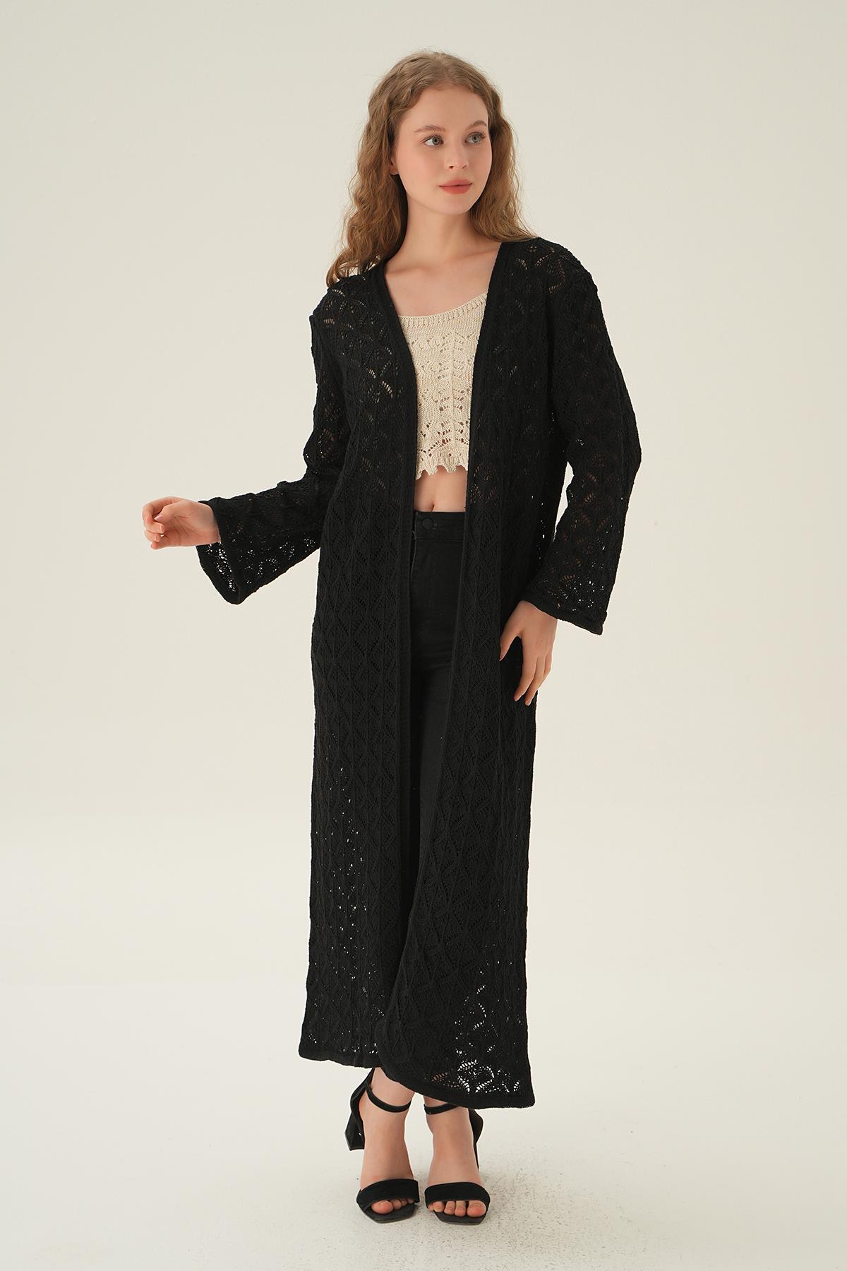 Siyah Uzun Ajurlu Hırka 2436 - 1