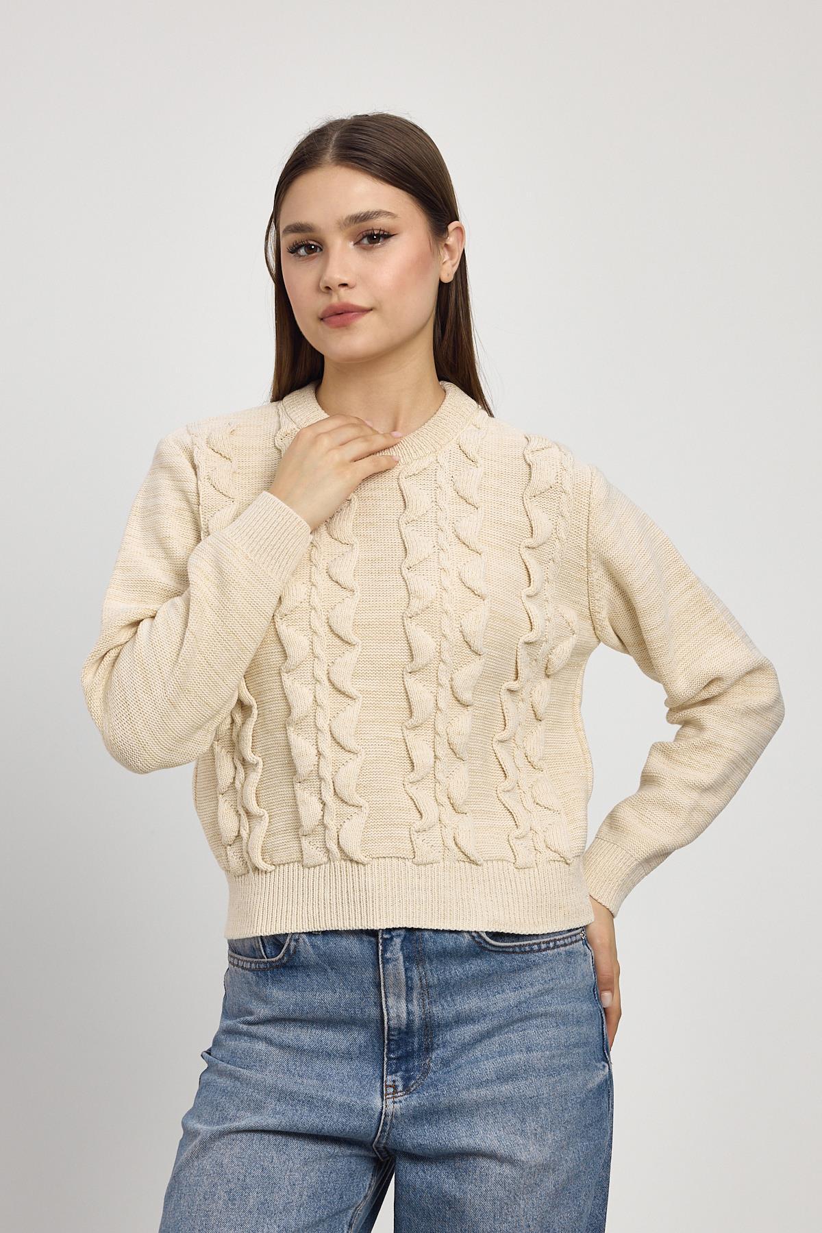 Simli Fırfır Detay Kazak 24364 Bej - 8