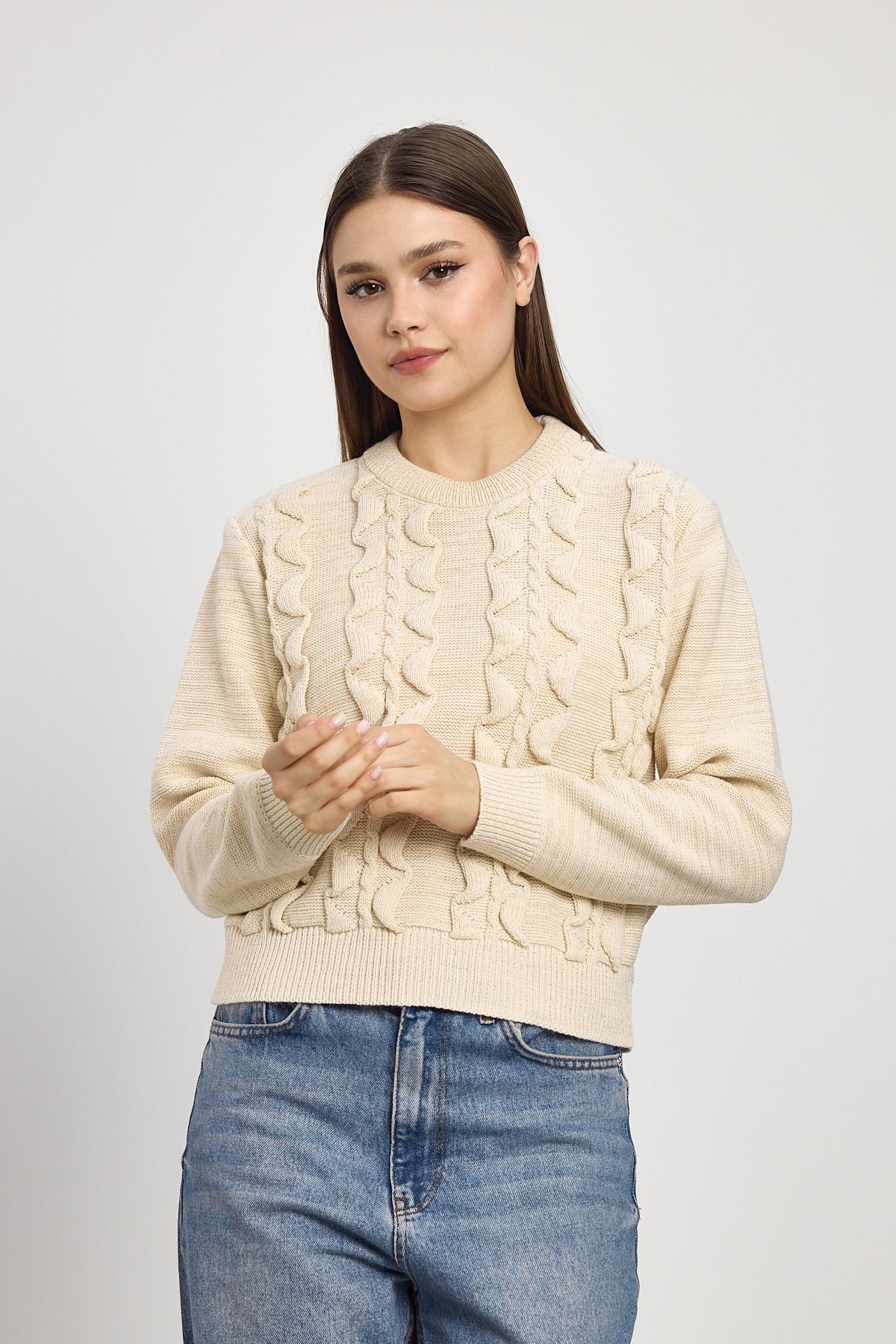 24364 Simli Fırfır Detay Kazak Bej - RAYS