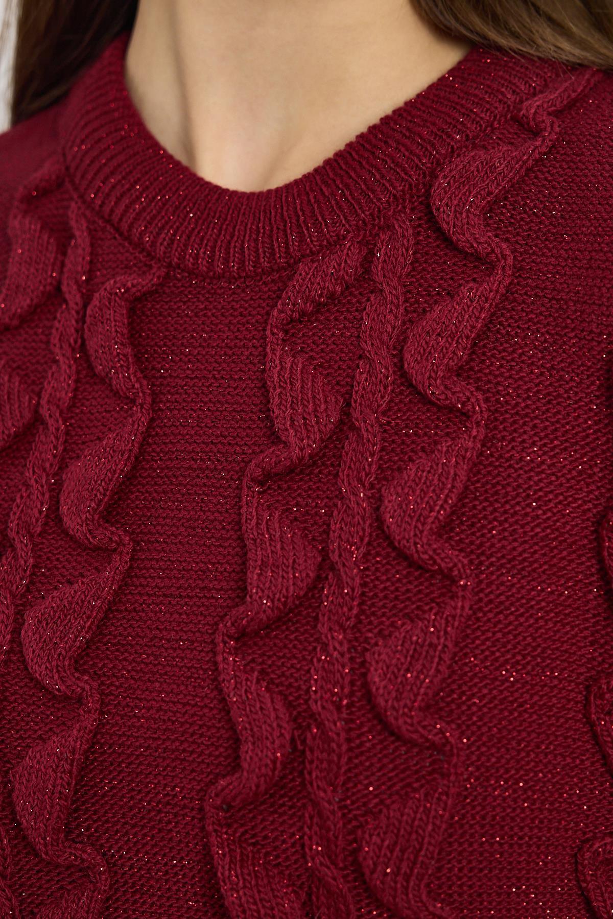 24364 Simli Fırfır Detay Kazak Bordo - RAYS