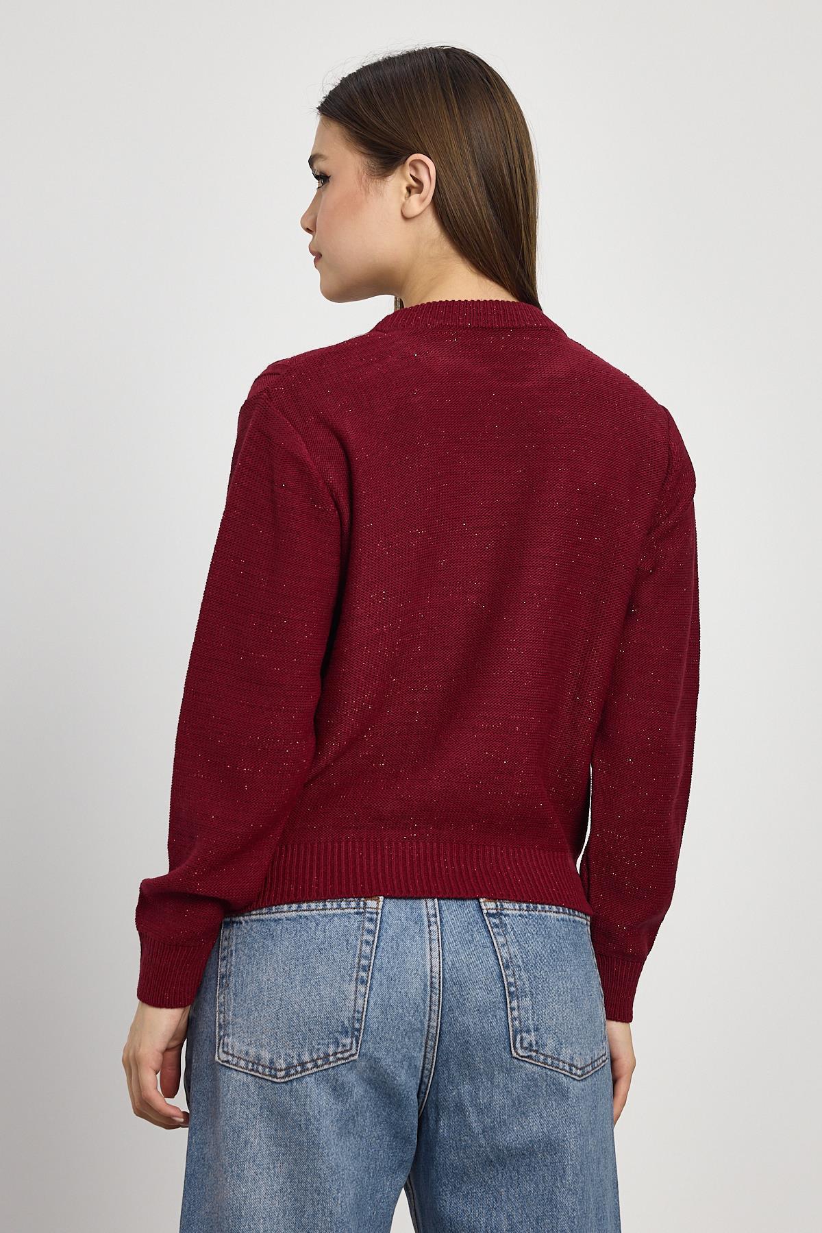 Bordo Simli Fırfır Detay Kazak 24364 - 5