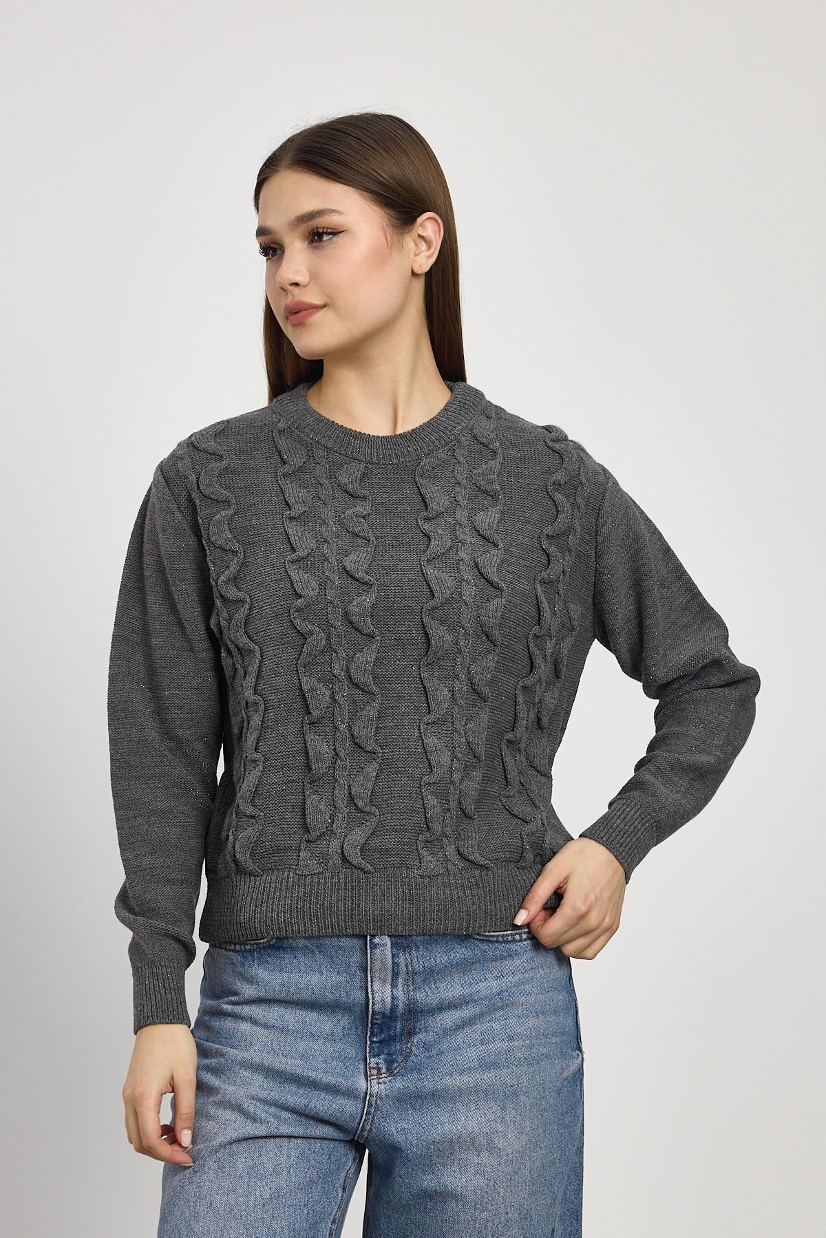 Simli Fırfır Detay Kazak 24364 Füme - 8