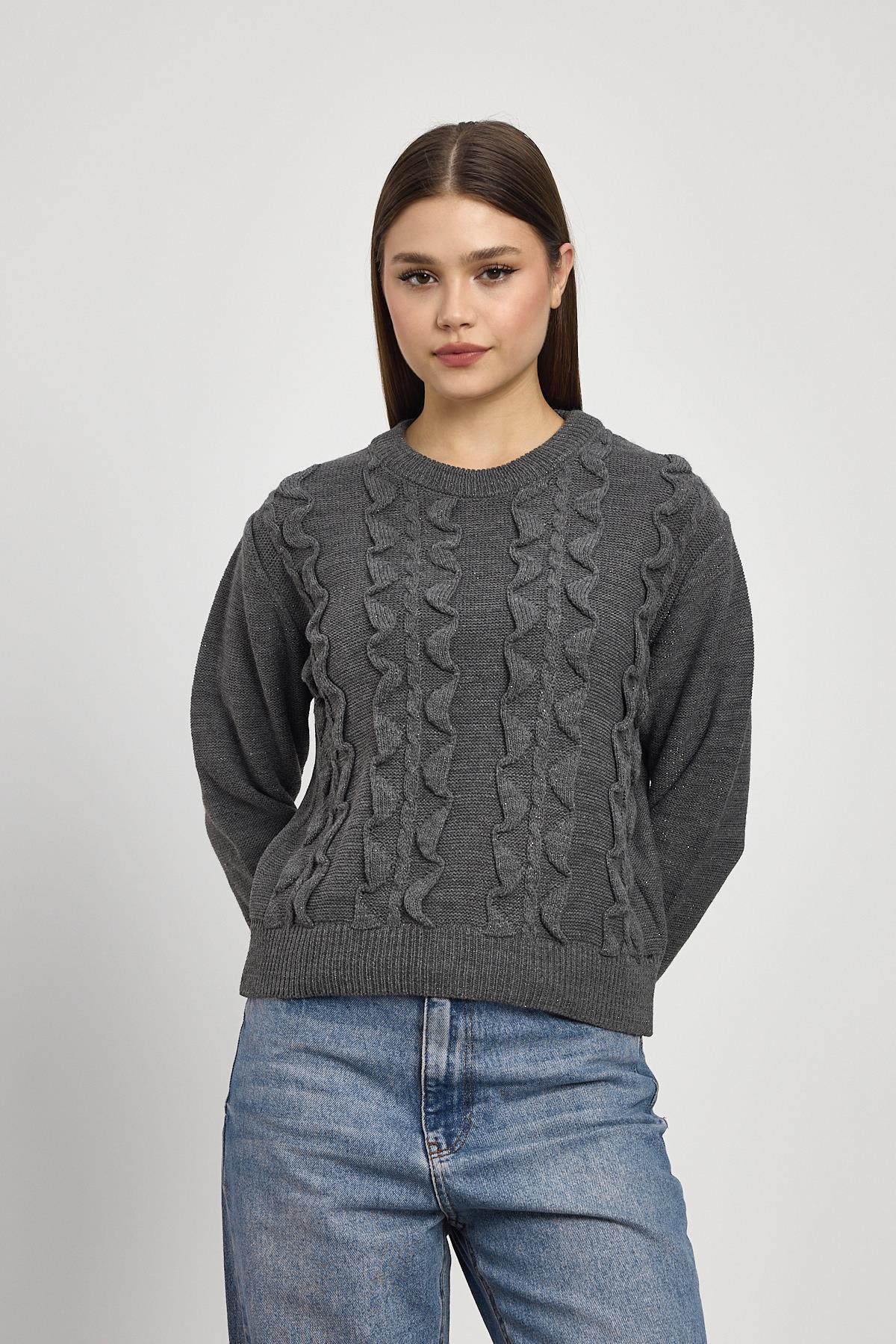 Füme Simli Fırfır Detay Kazak 24364 - 1