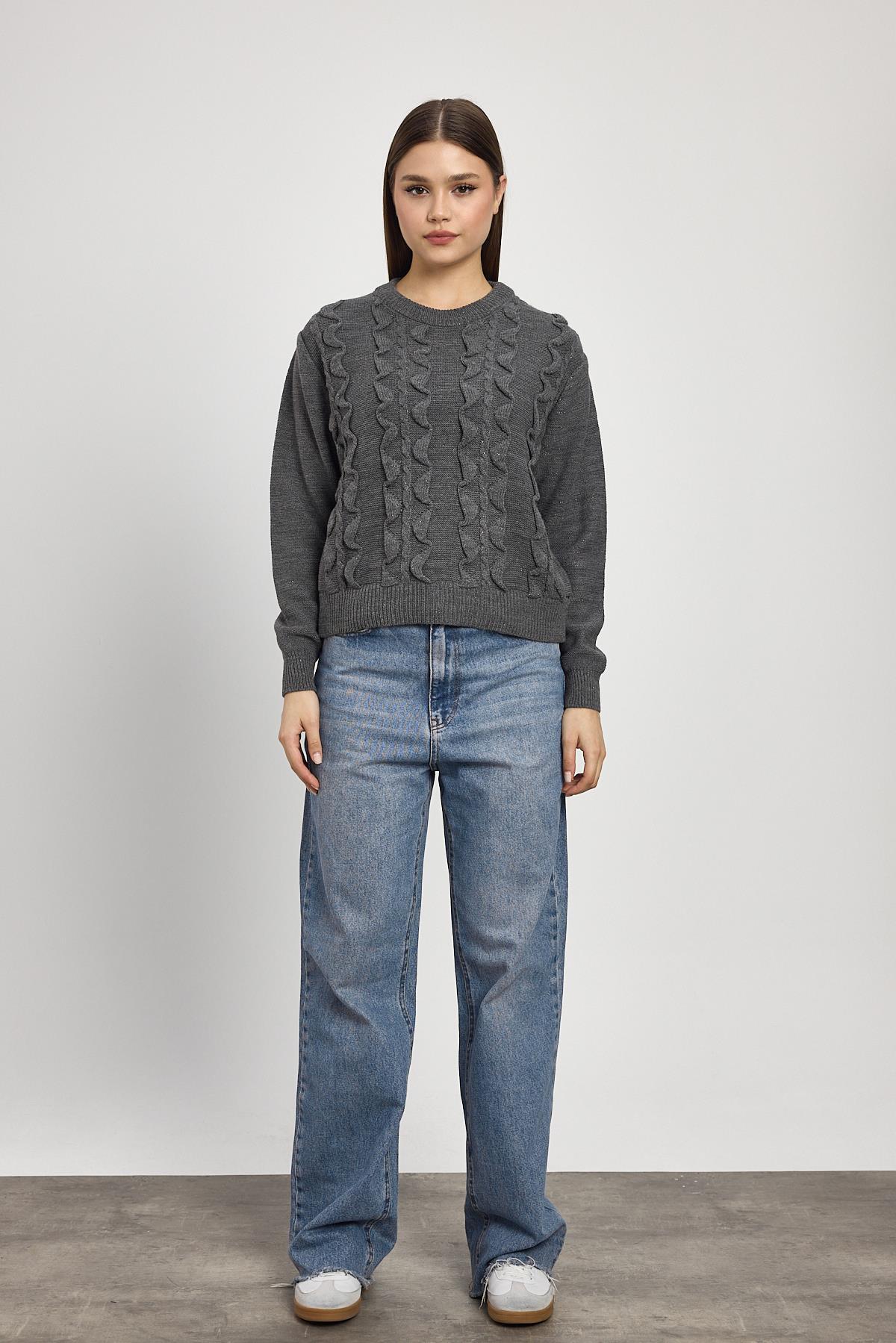 Füme Simli Fırfır Detay Kazak 24364 - 2