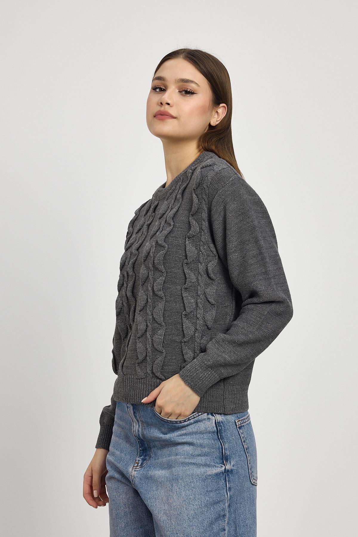 Füme Simli Fırfır Detay Kazak 24364 - 3