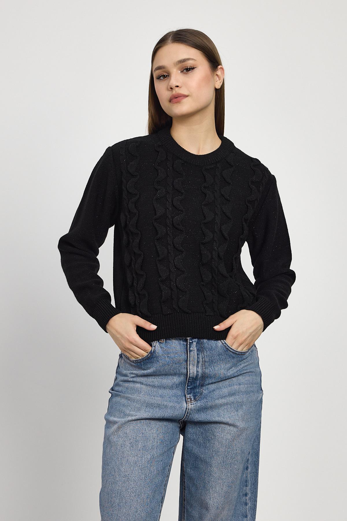 24364 Simli Fırfır Detay Kazak Siyah - RAYS