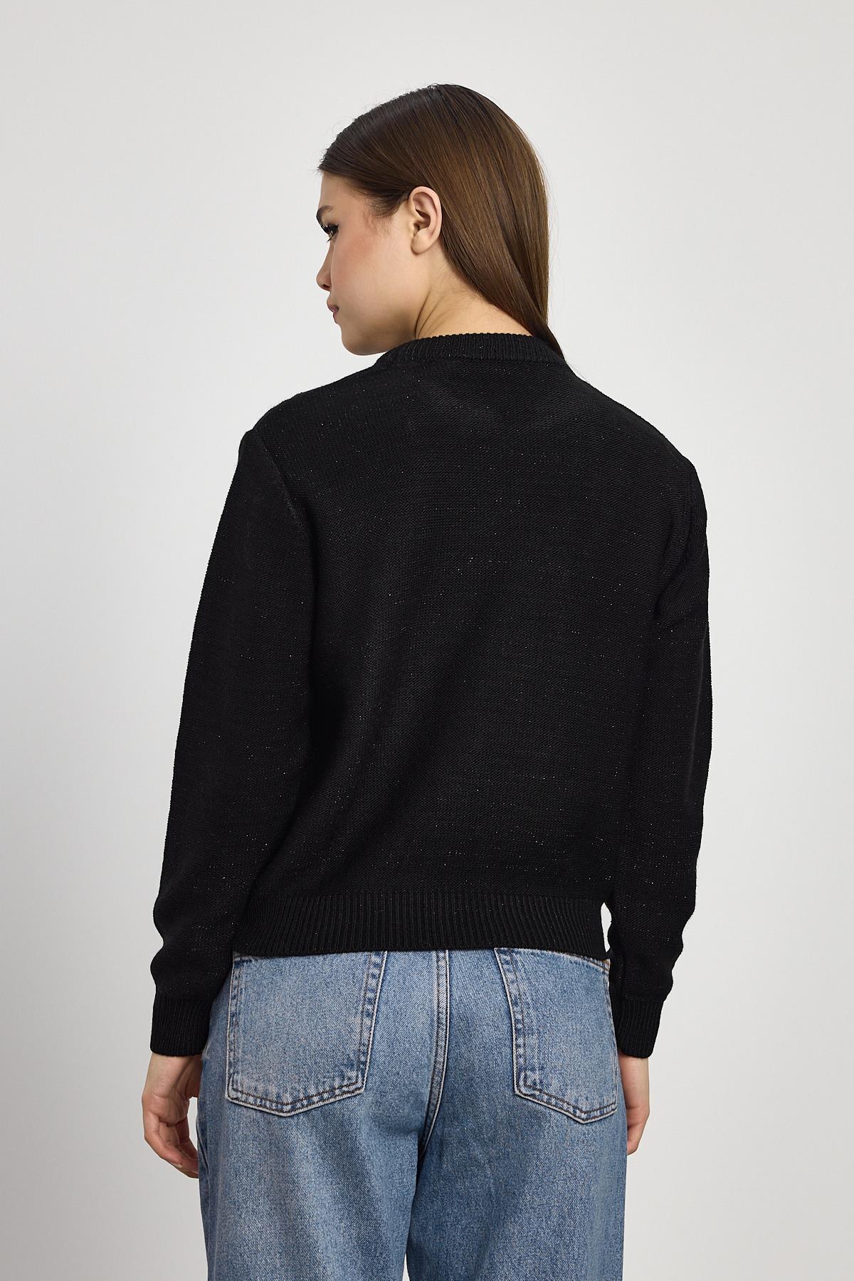 Siyah Simli Fırfır Detay Kazak 24364 - 5