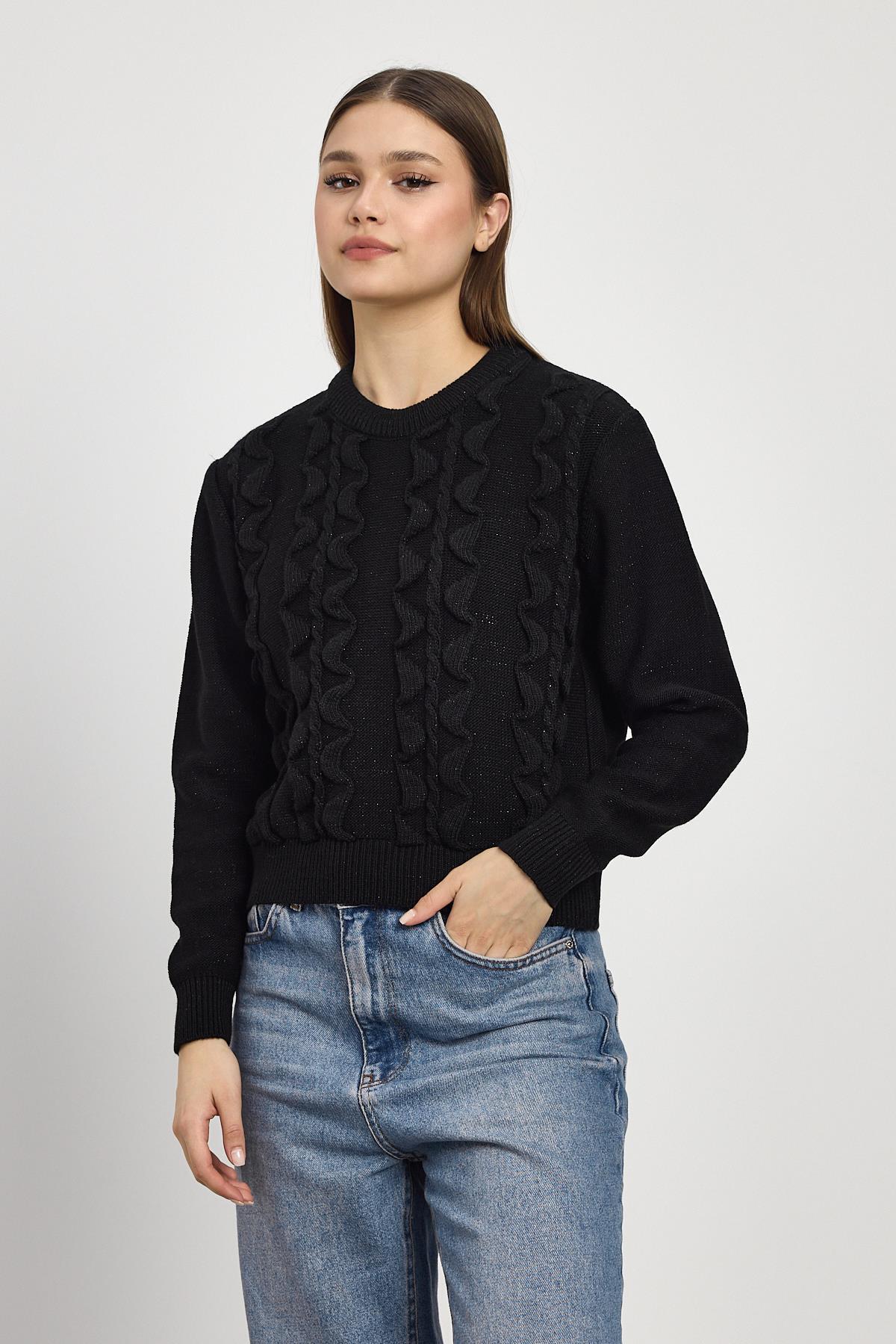 Siyah Simli Fırfır Detay Kazak 24364 - 7