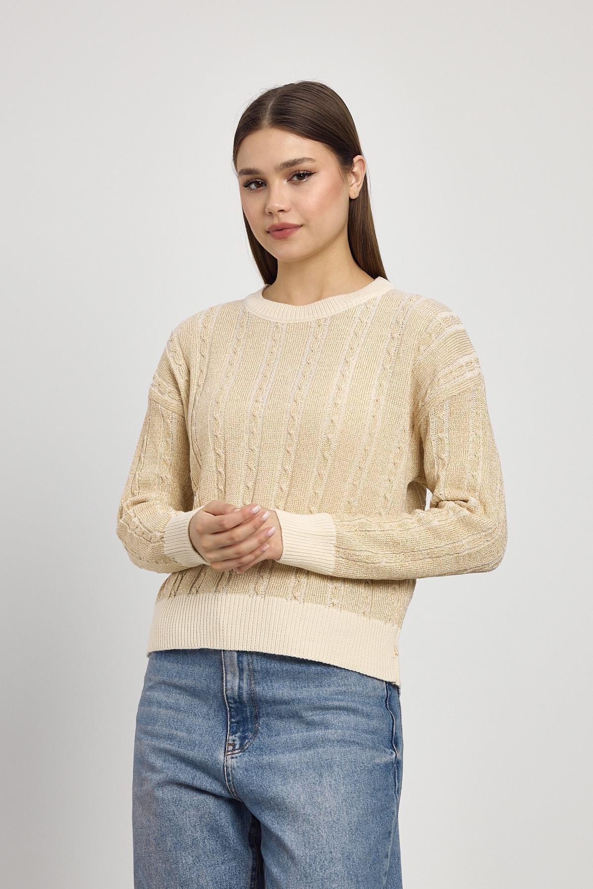 Bej Örgü Detay Simli Triko Kazak 24366 - 8