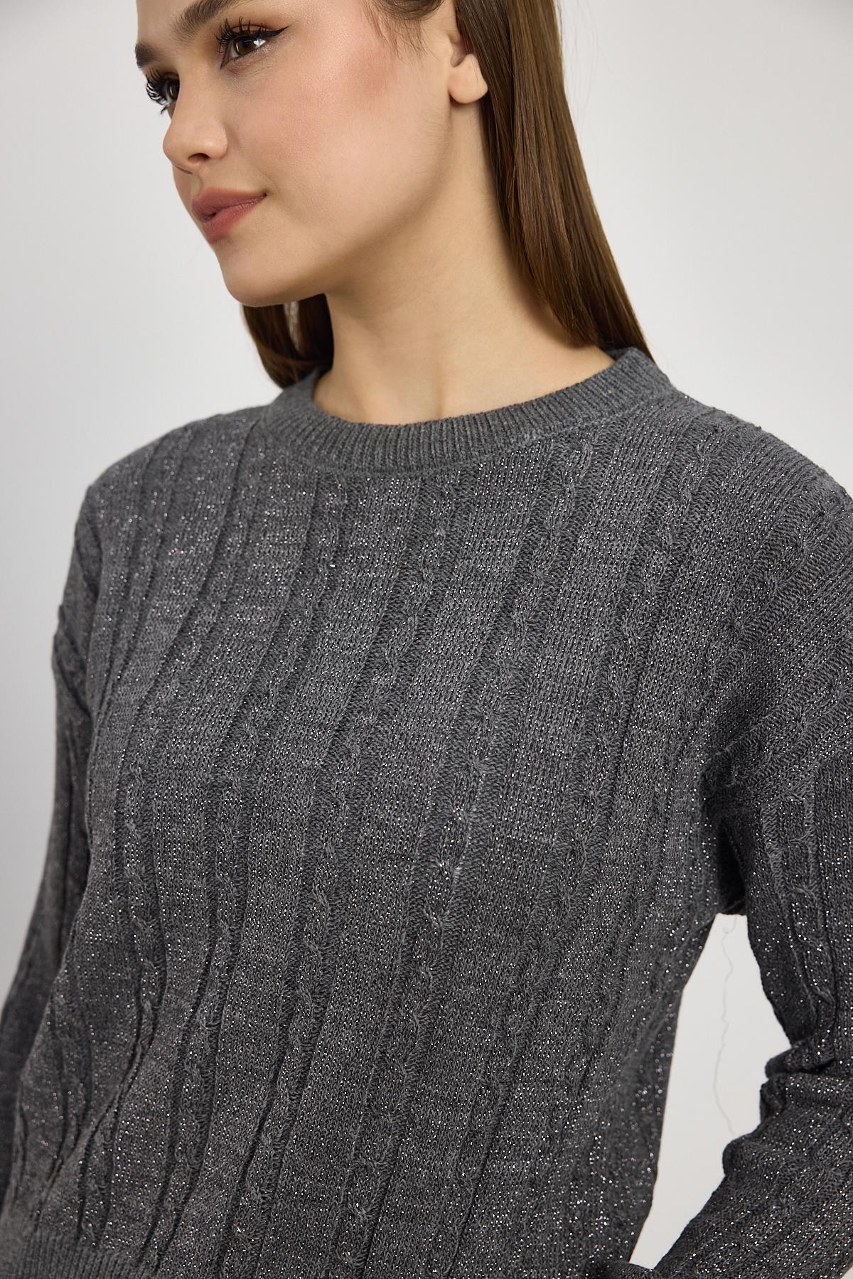 Füme Örgü Detay Simli Triko Kazak 24366 - 4