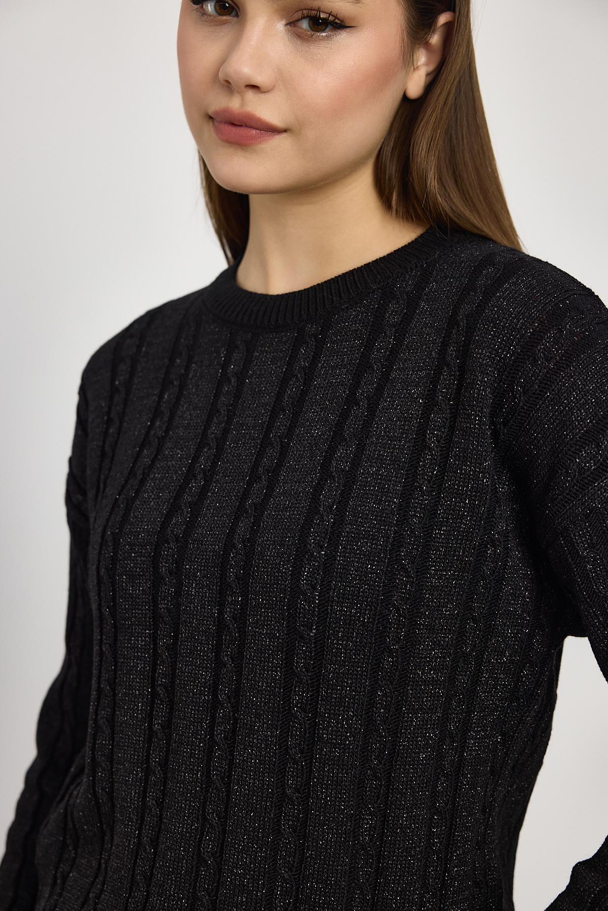 Siyah Örgü Detay Simli Triko Kazak 24366 - 4