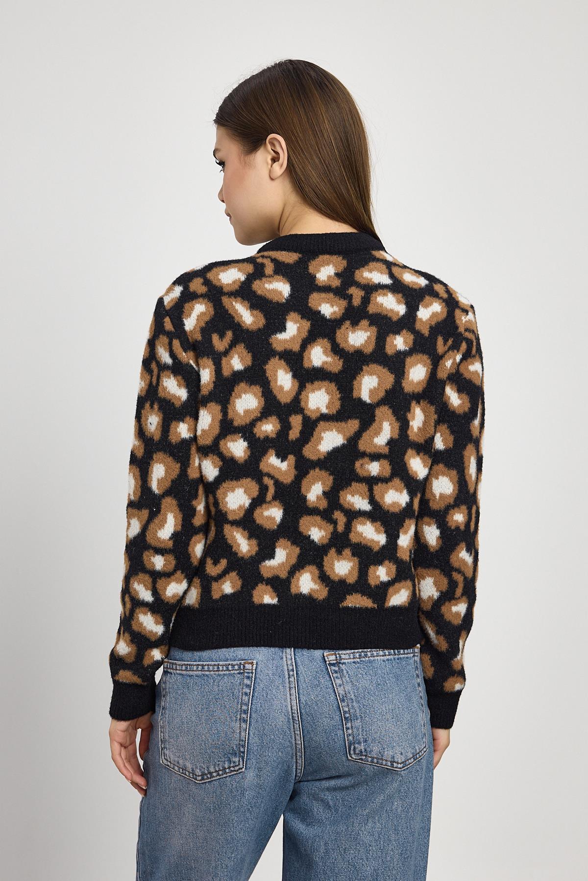 24367 Leopar Detay Triko Hırka Siyah - 5