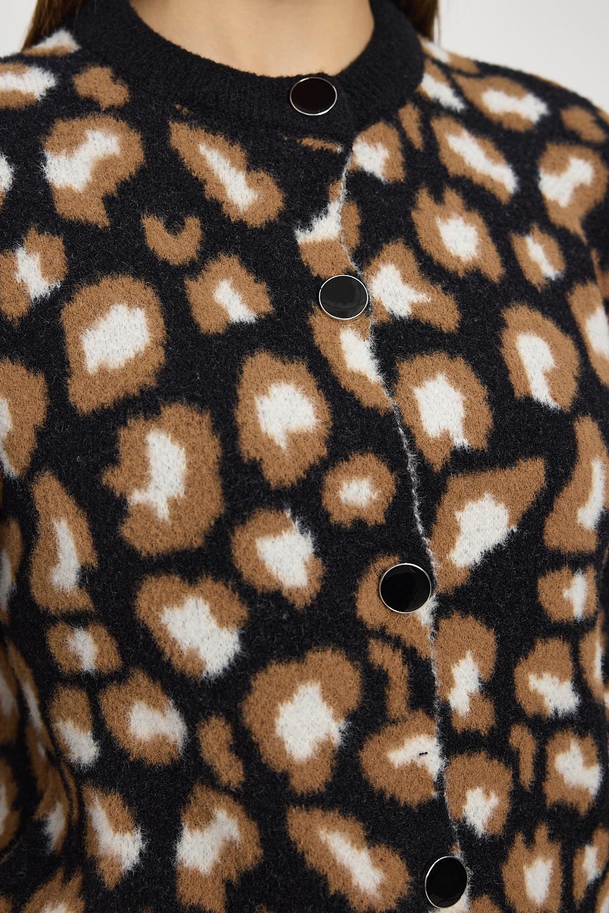 24367 Leopar Detay Triko Hırka Siyah - 4