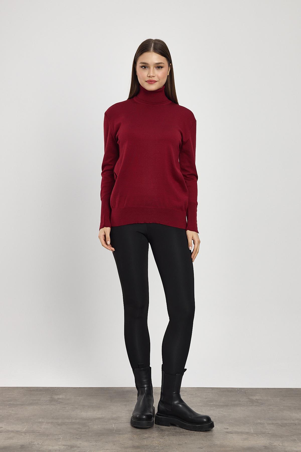 24369 Balıkçı Yaka Kol Detay Kazak Bordo - RAYS