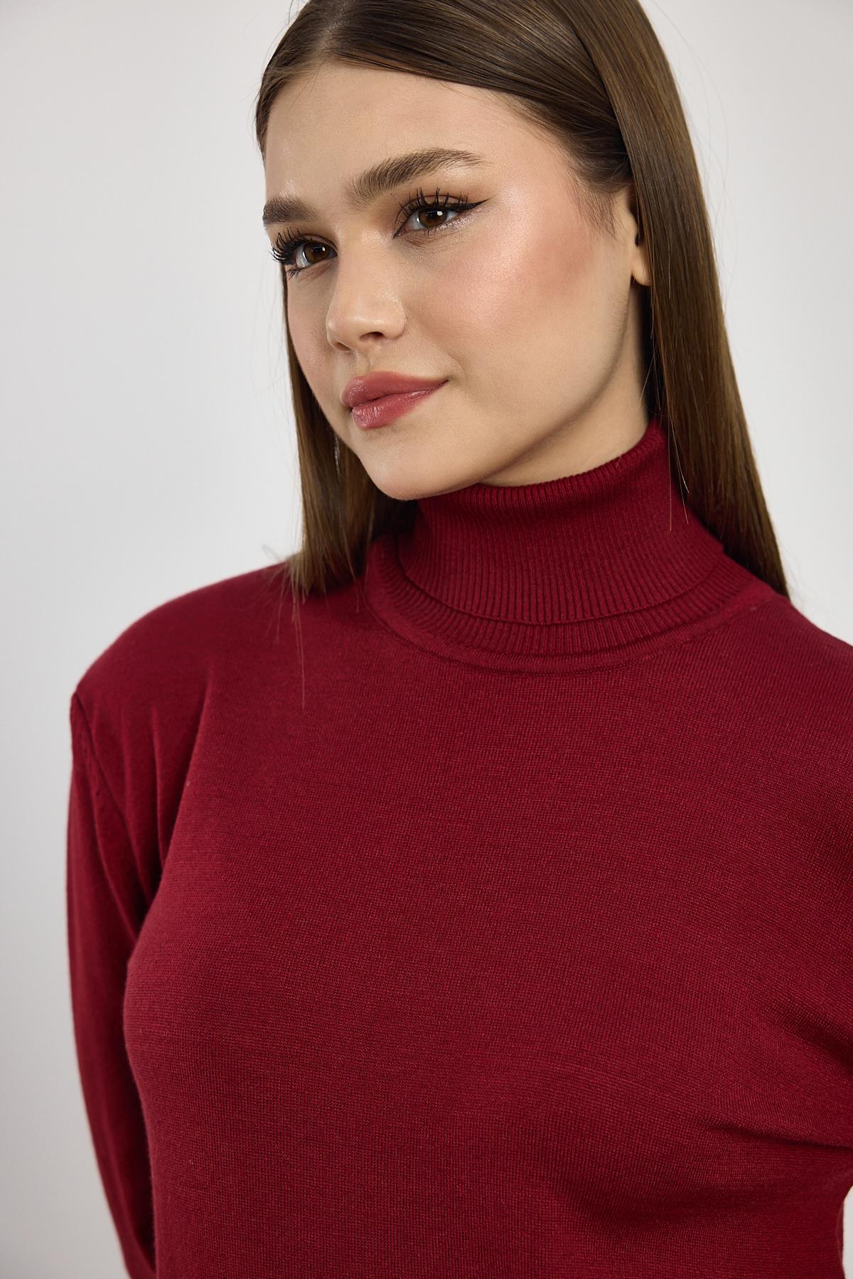 24369 Balıkçı Yaka Kol Detay Kazak Bordo - 4