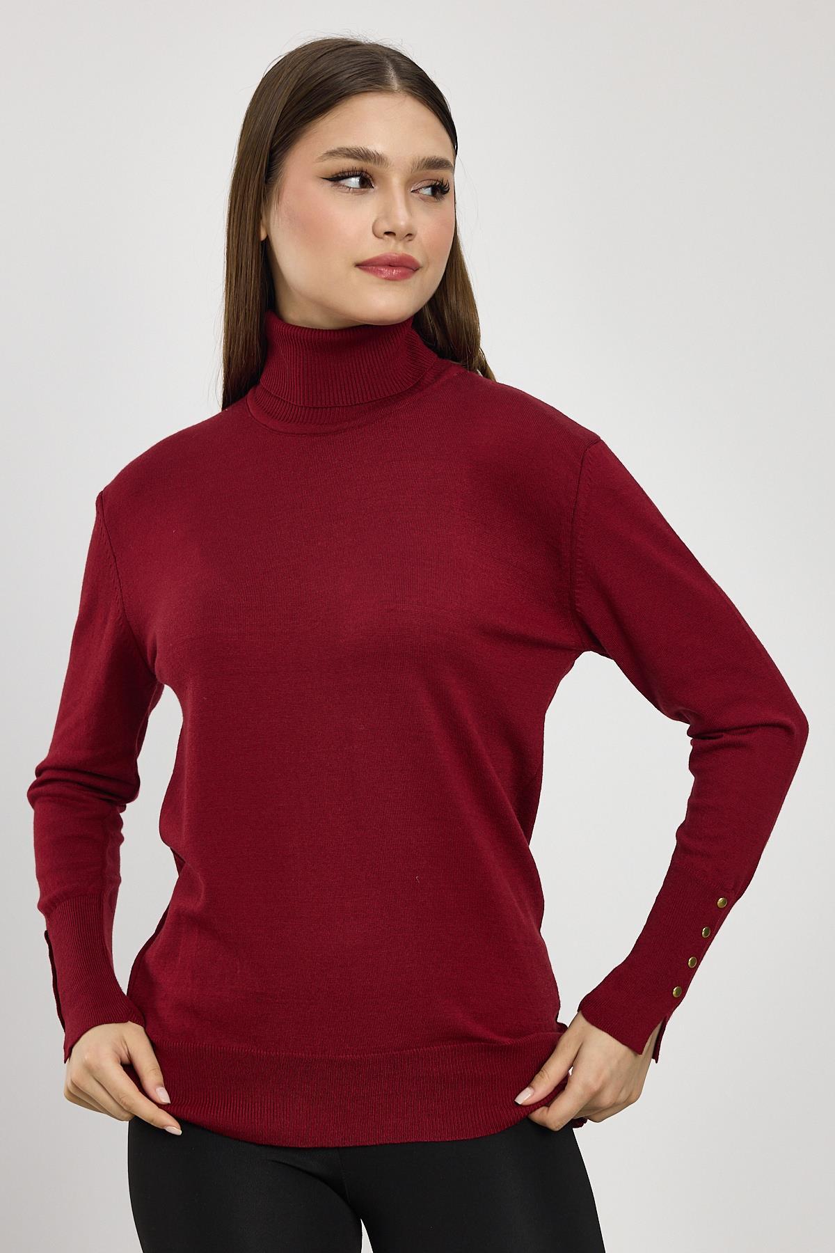 Bordo Balıkçı Yaka Kol Detay Kazak 24369 