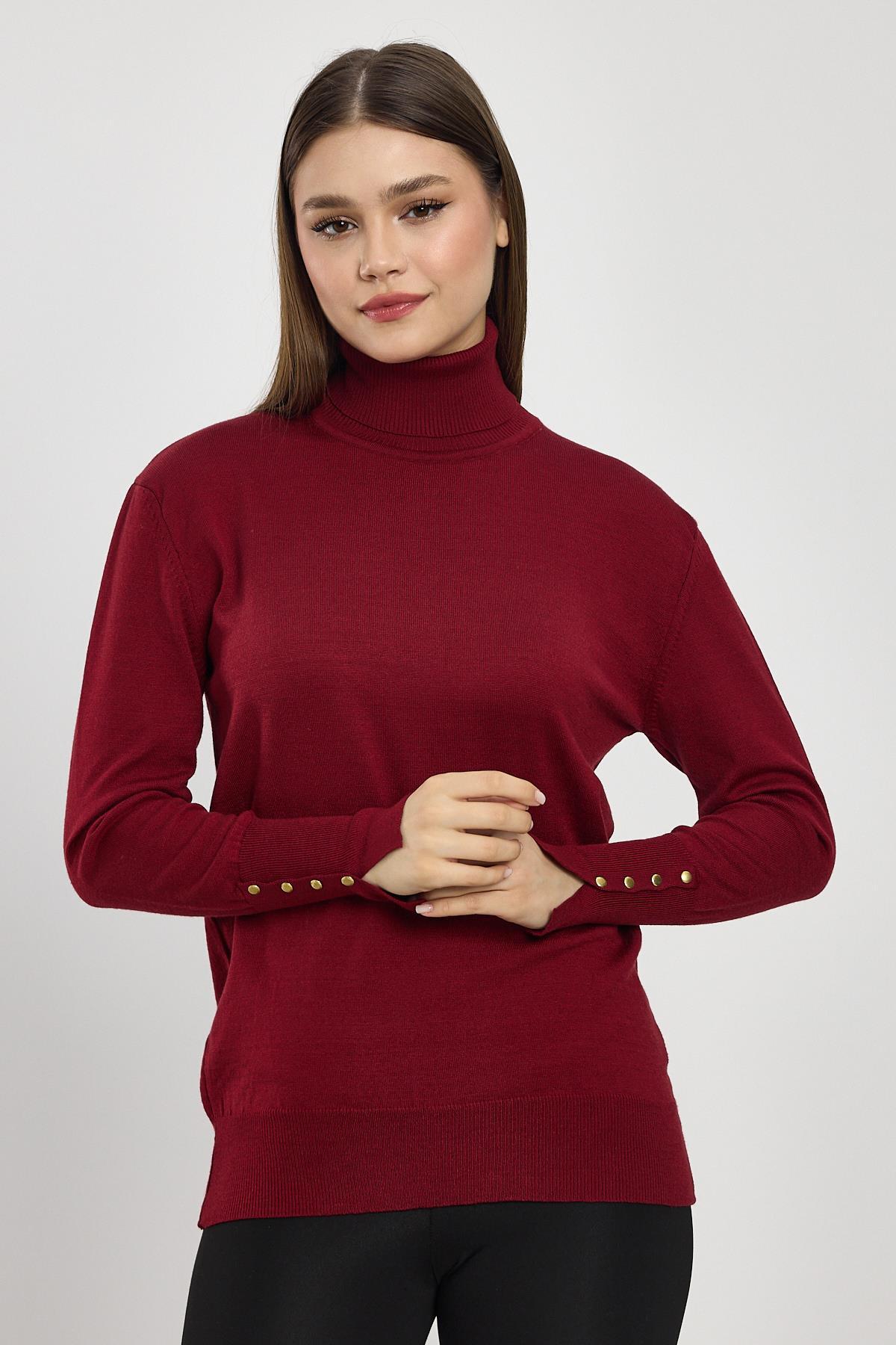 Bordo Balıkçı Yaka Kol Detay Kazak 24369 - 3