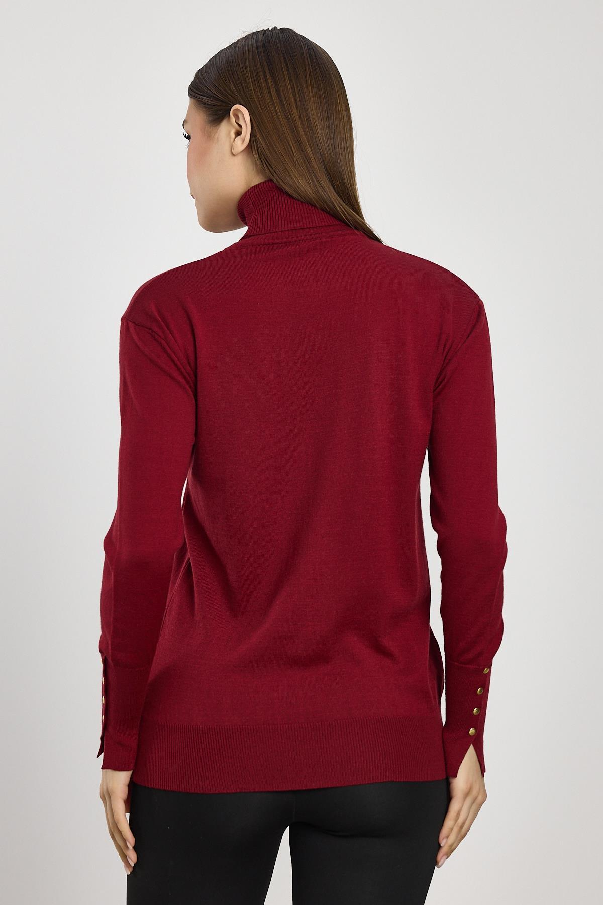 Bordo Balıkçı Yaka Kol Detay Kazak 24369 - 5
