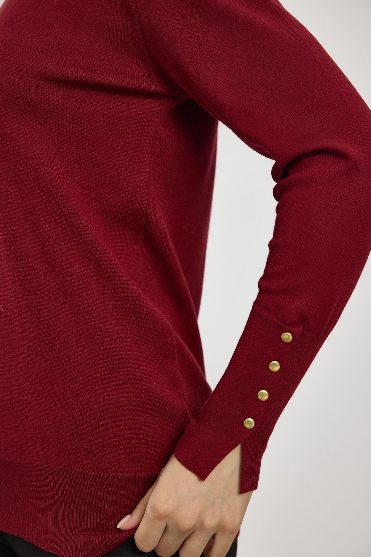 Bordo Balıkçı Yaka Kol Detay Kazak 24369 - 6