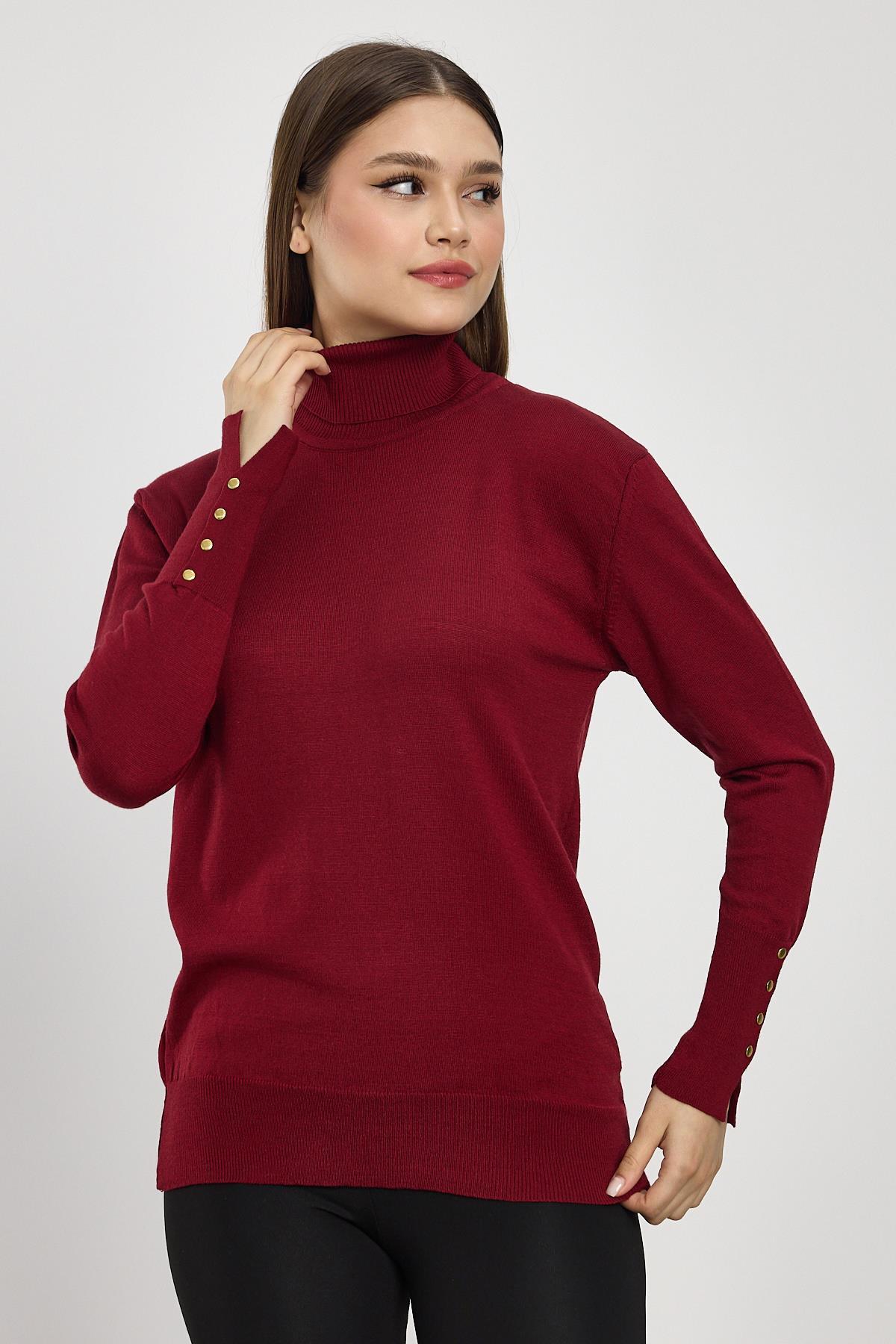 Bordo Balıkçı Yaka Kol Detay Kazak 24369 - 7