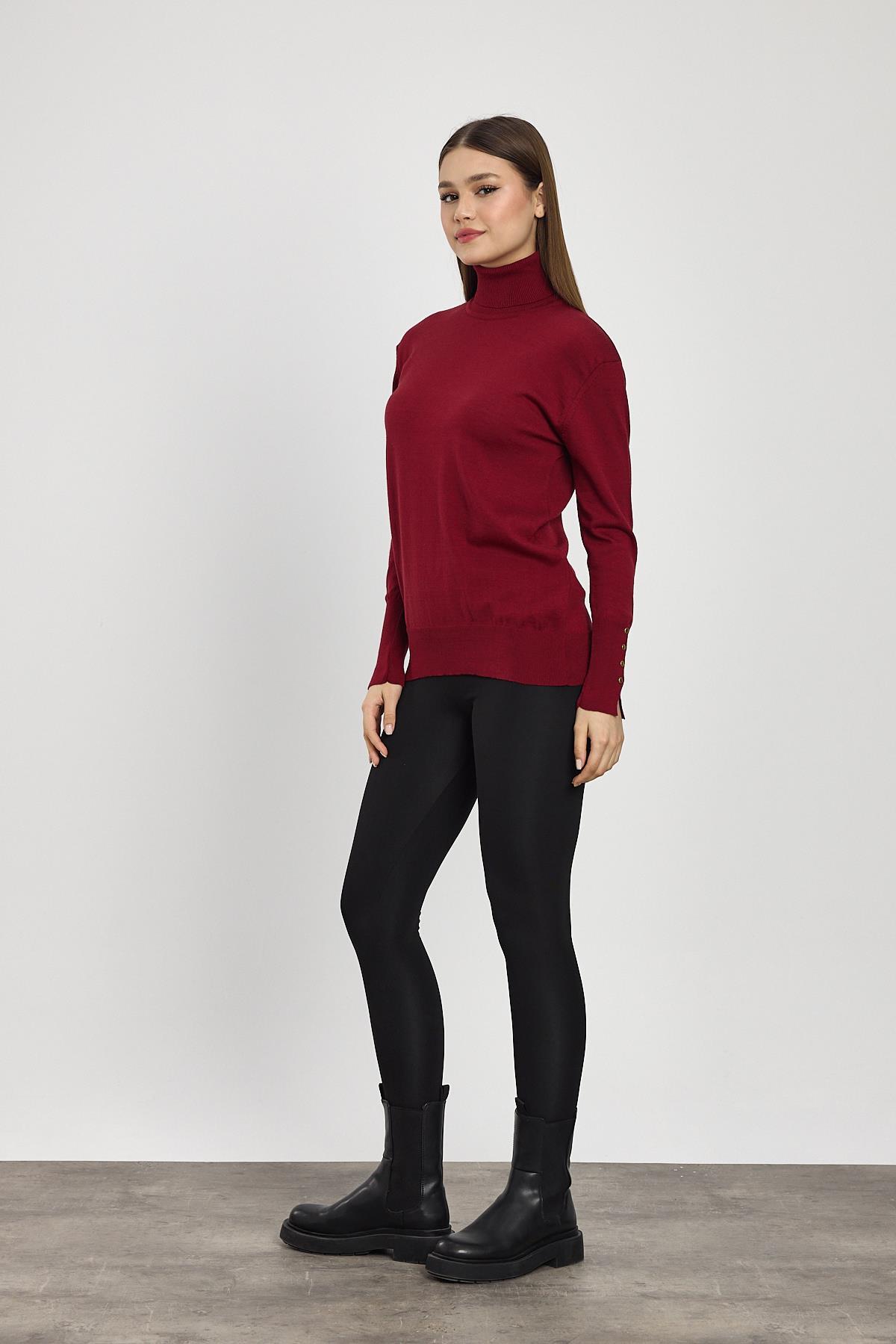 Bordo Balıkçı Yaka Kol Detay Kazak 24369 - 8