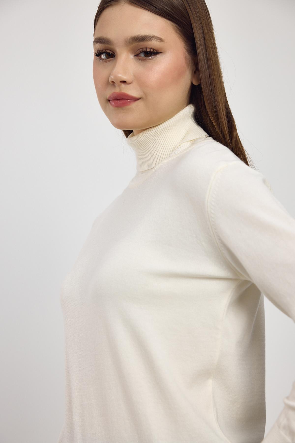 24369 Balıkçı Yaka Kol Detay Kazak Ekru - RAYS